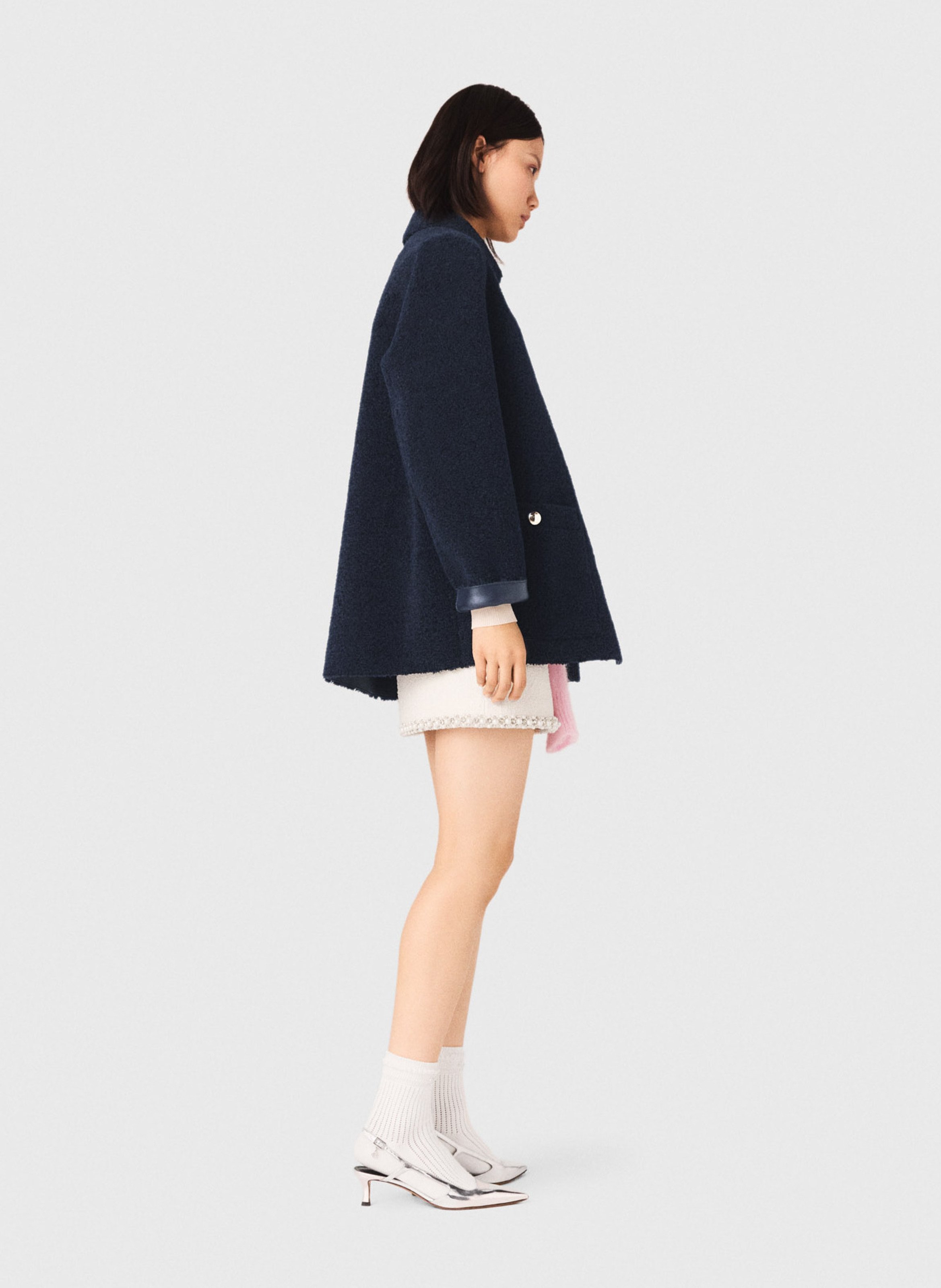 Jas met klassieke kraag en leren effect MAJE Blauw