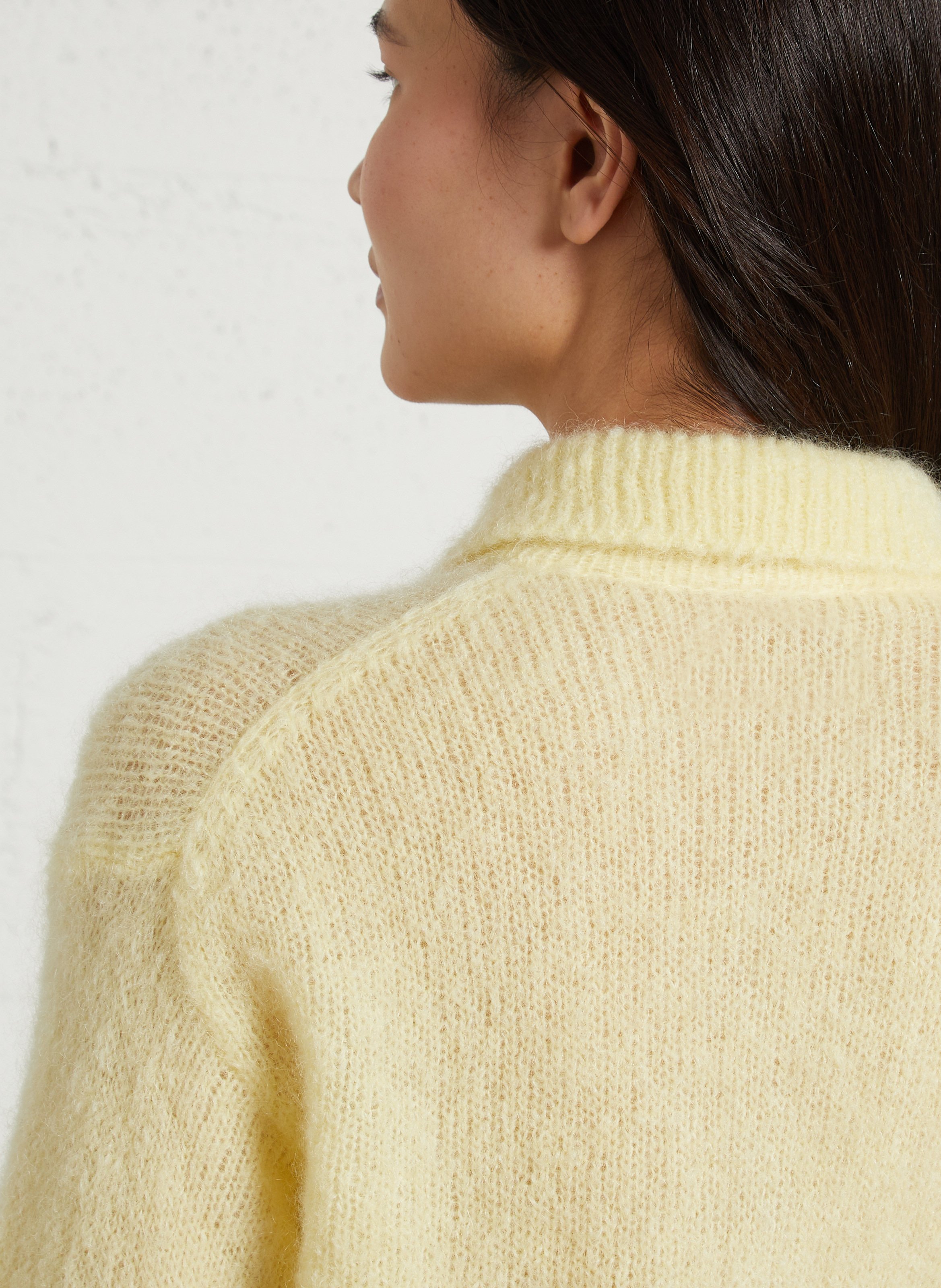 Polo-halstrui cardigan van gemengde mohair DES PETITS HAUTS Geel