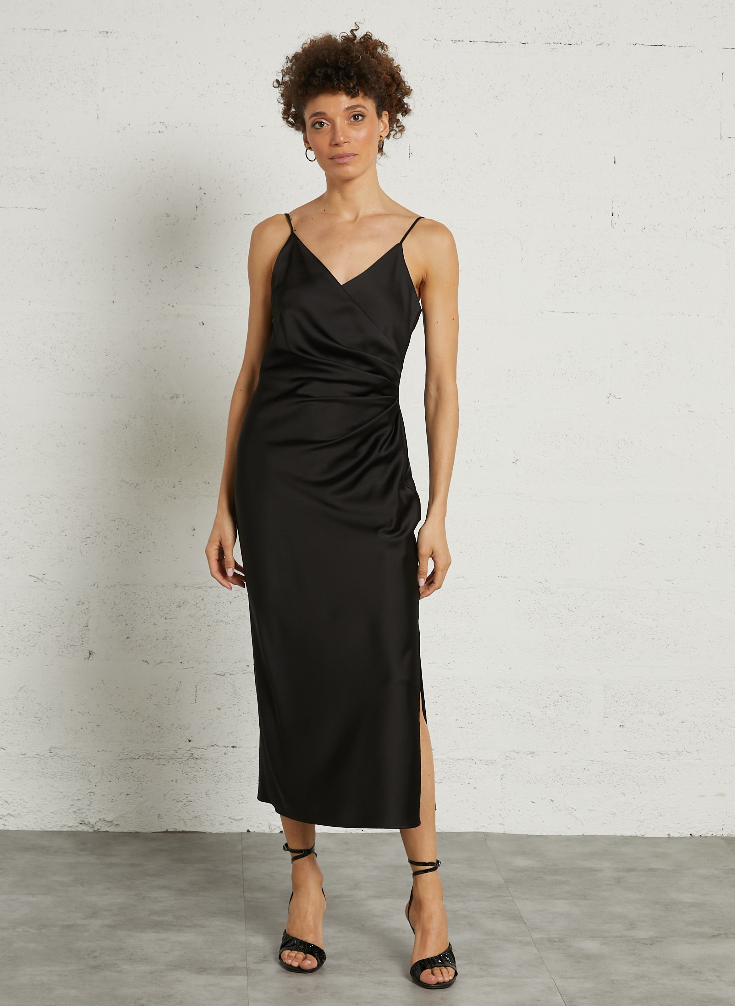 Printed V-neck satin midi dress IMPERIAL Black