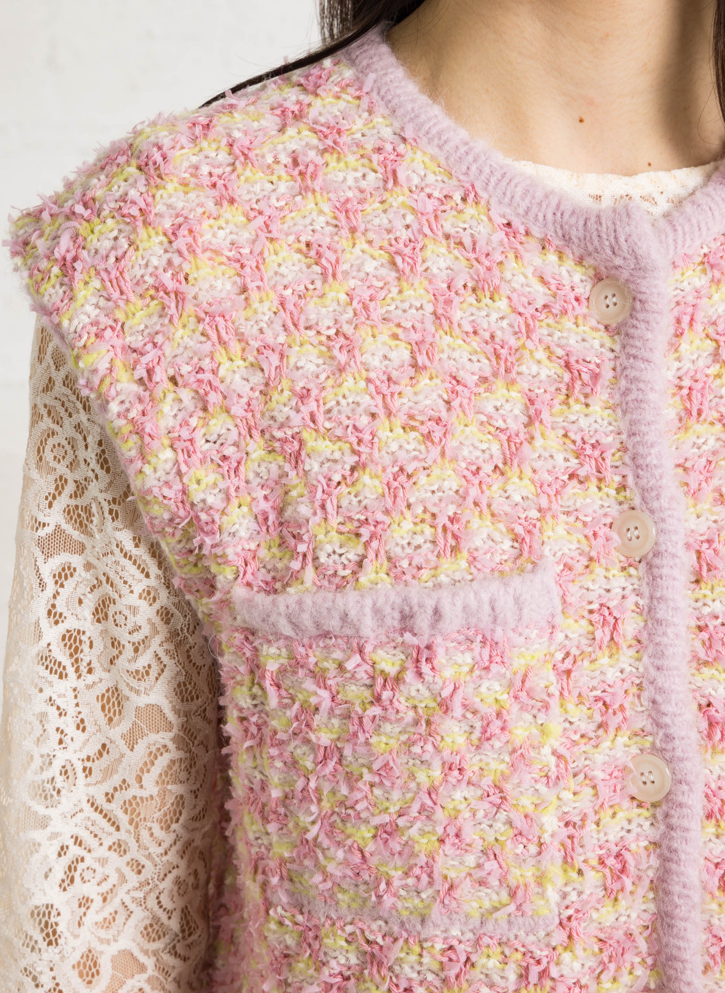 Gilet droit col rond en jacquard DES PETITS HAUTS Multicolore