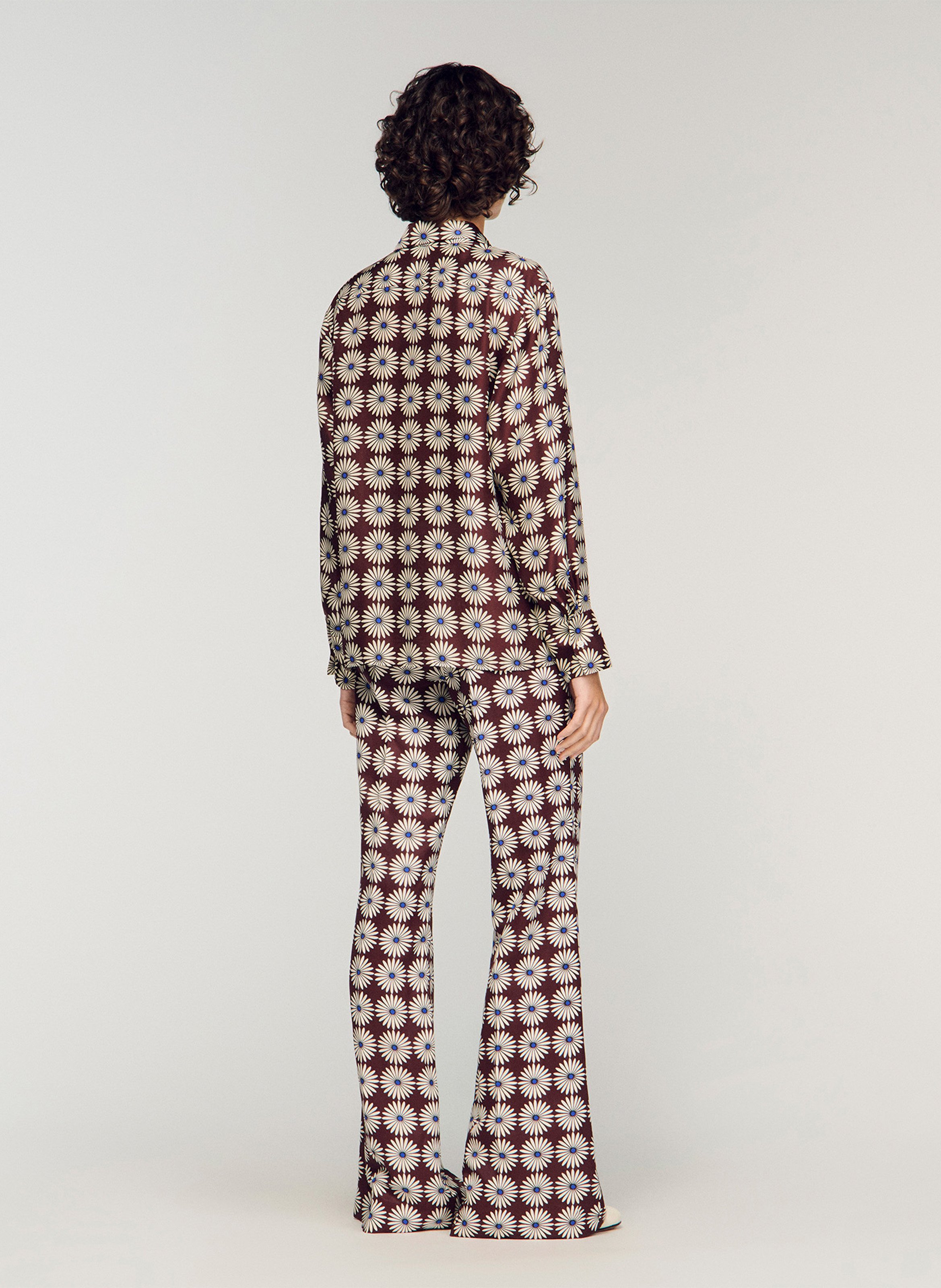 Chemise droite fleurie en soie SANDRO Bruin