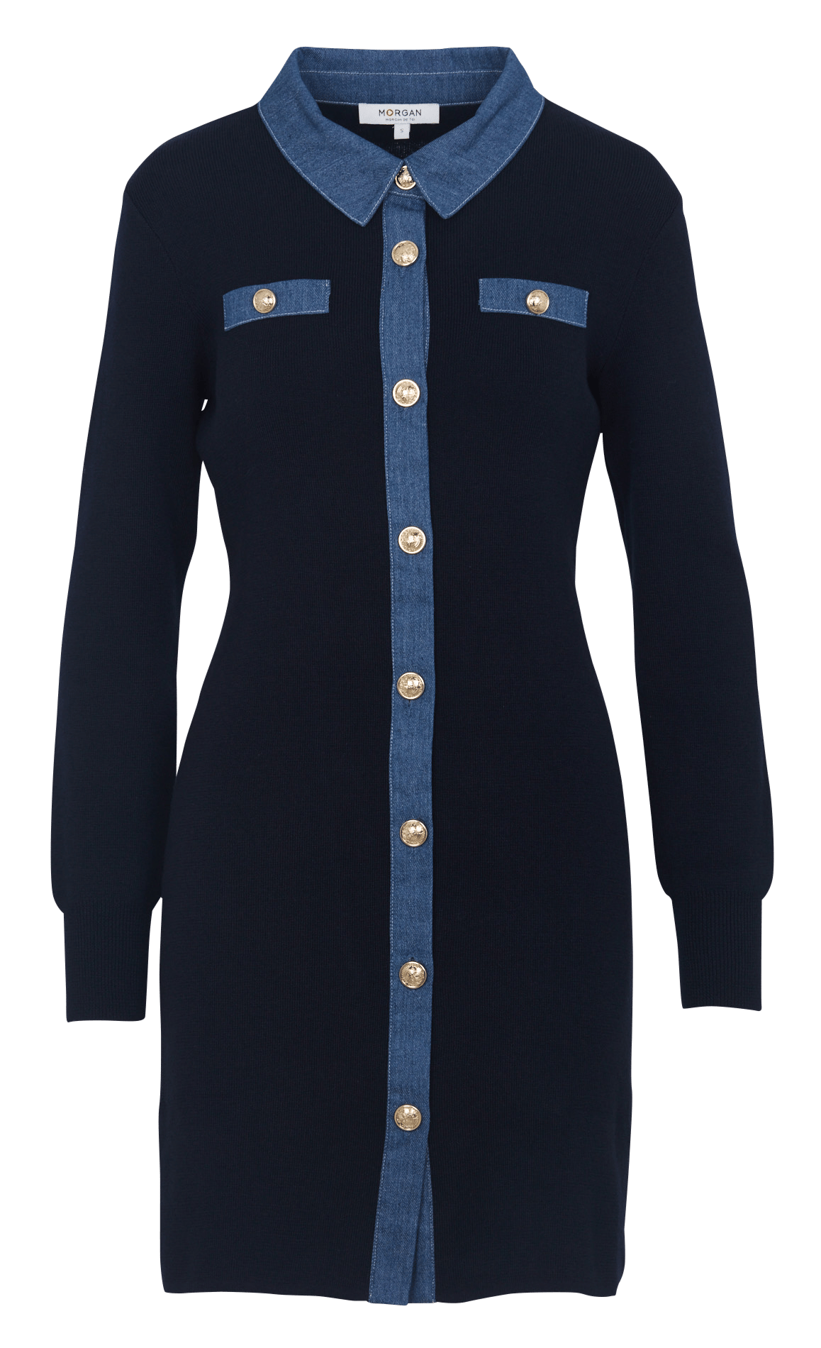 Kurzes Kleid mit Knopfleiste und Denim-Detail. MORGAN Blau