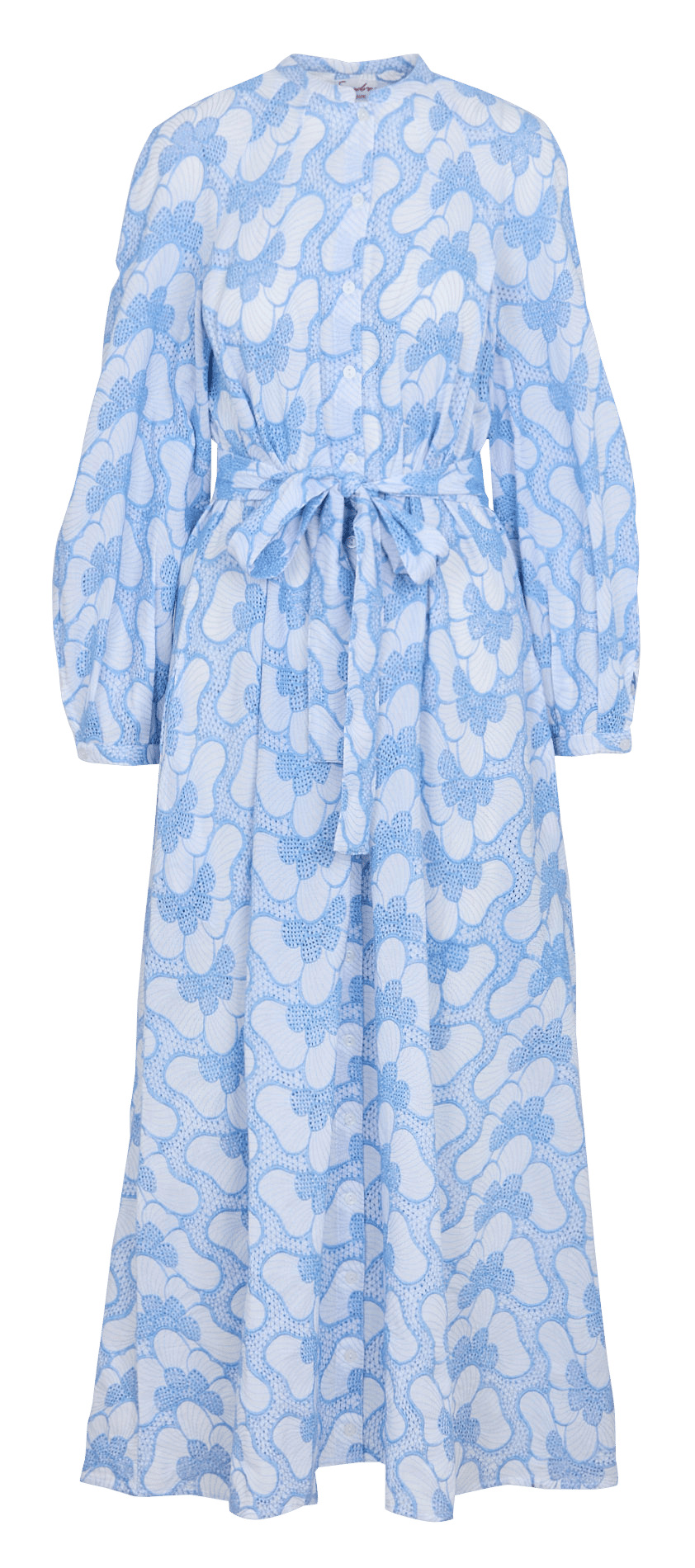 Long cotton dress with round neck SUNDRESS Blue