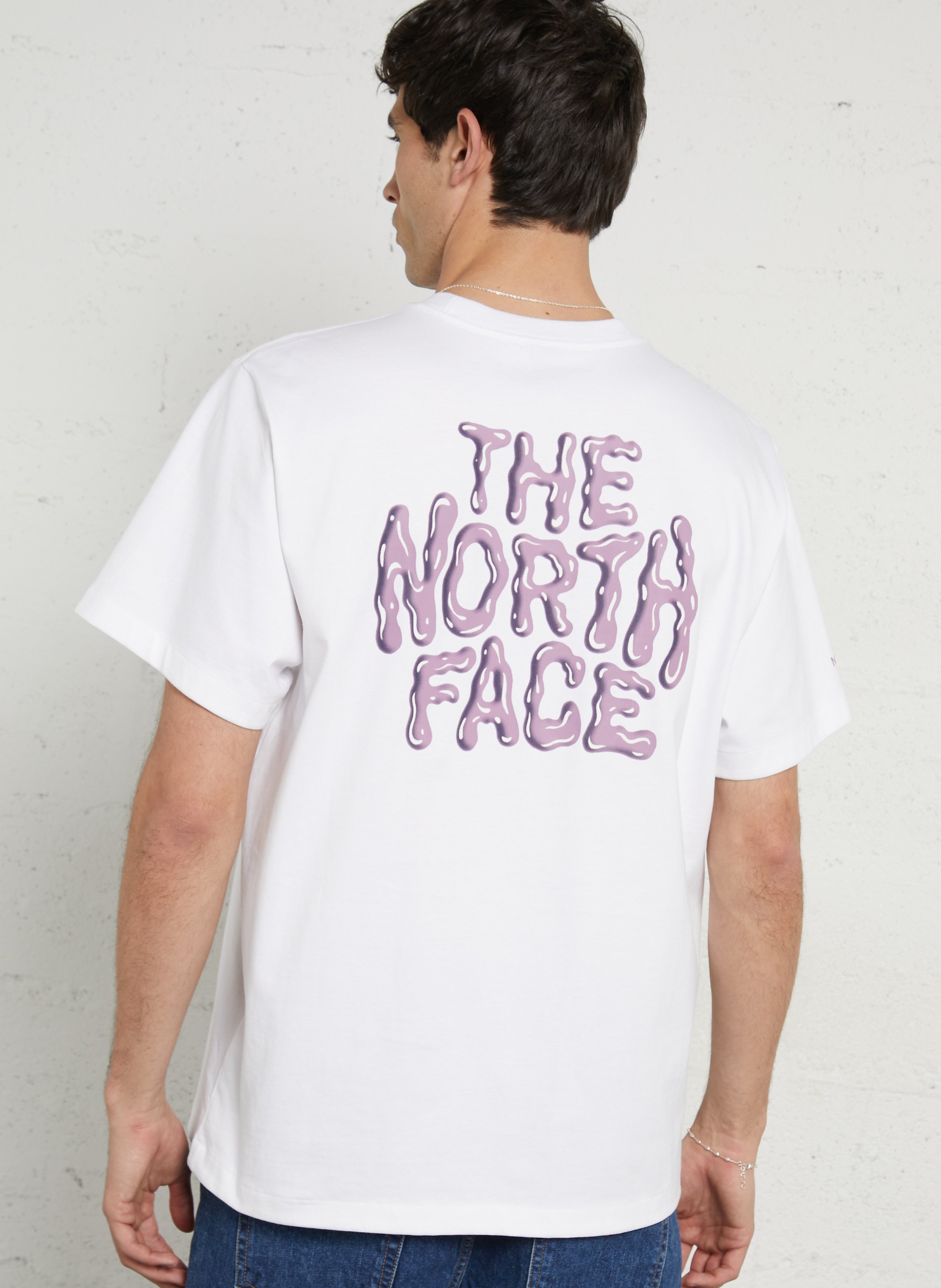 Straight round-neck cotton T-shirt with screen print THE NORTH FACE White