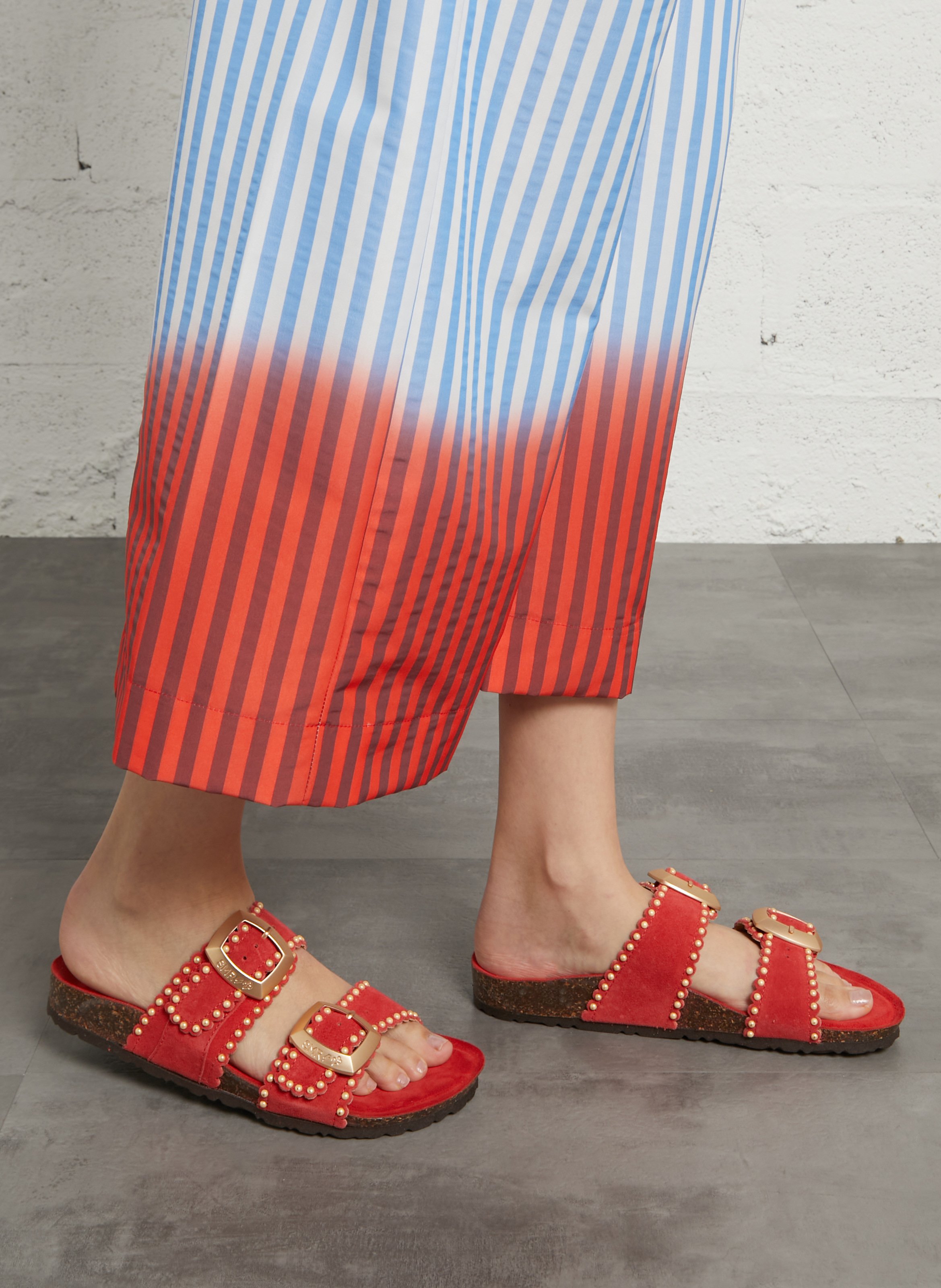 Sandales plates à brides en cuir SEMERDJIAN - SMR Rouge