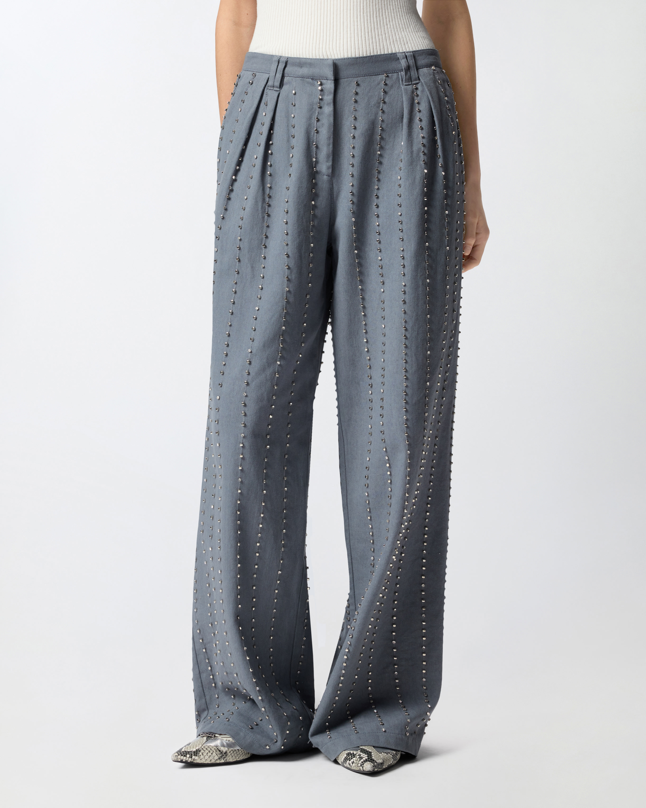 Striped jewel trousers PINKO Grey