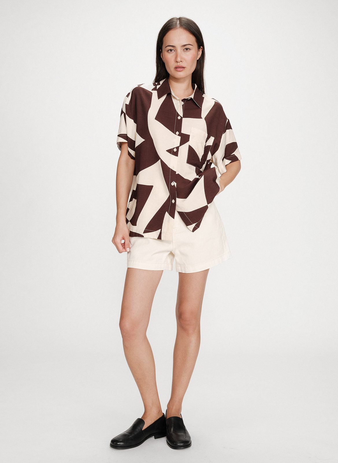 Straight printed shirt with classic collar GRACE ET MILA Brown