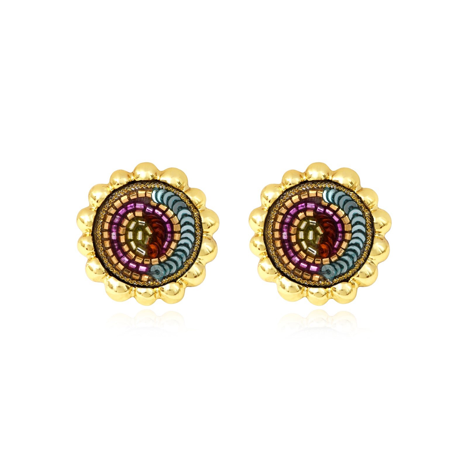 Boucles d'oreilles tige percée angèle rond brodé SATELLITE PARIS Multicolore