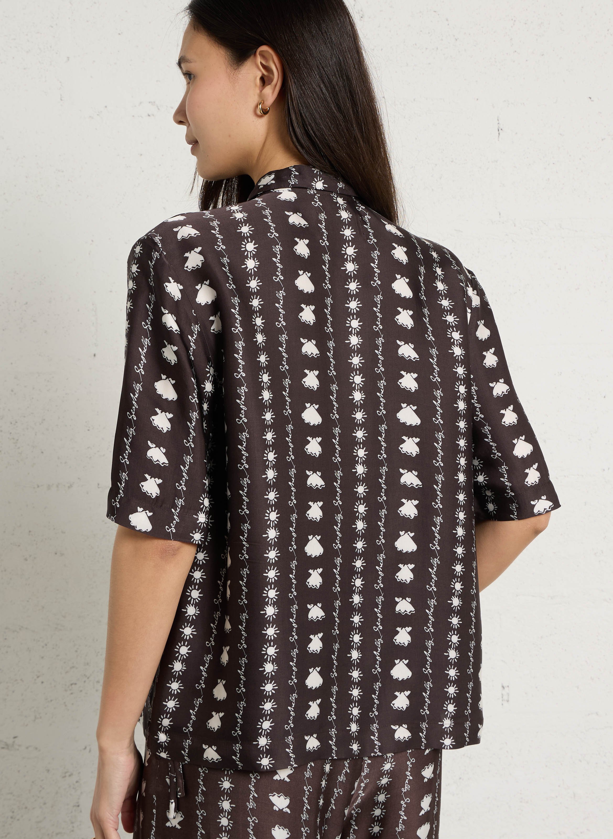 Gerade geschnittenes Hemd mit kurzen Ärmeln und Muster DES PETITS HAUTS Schwarz