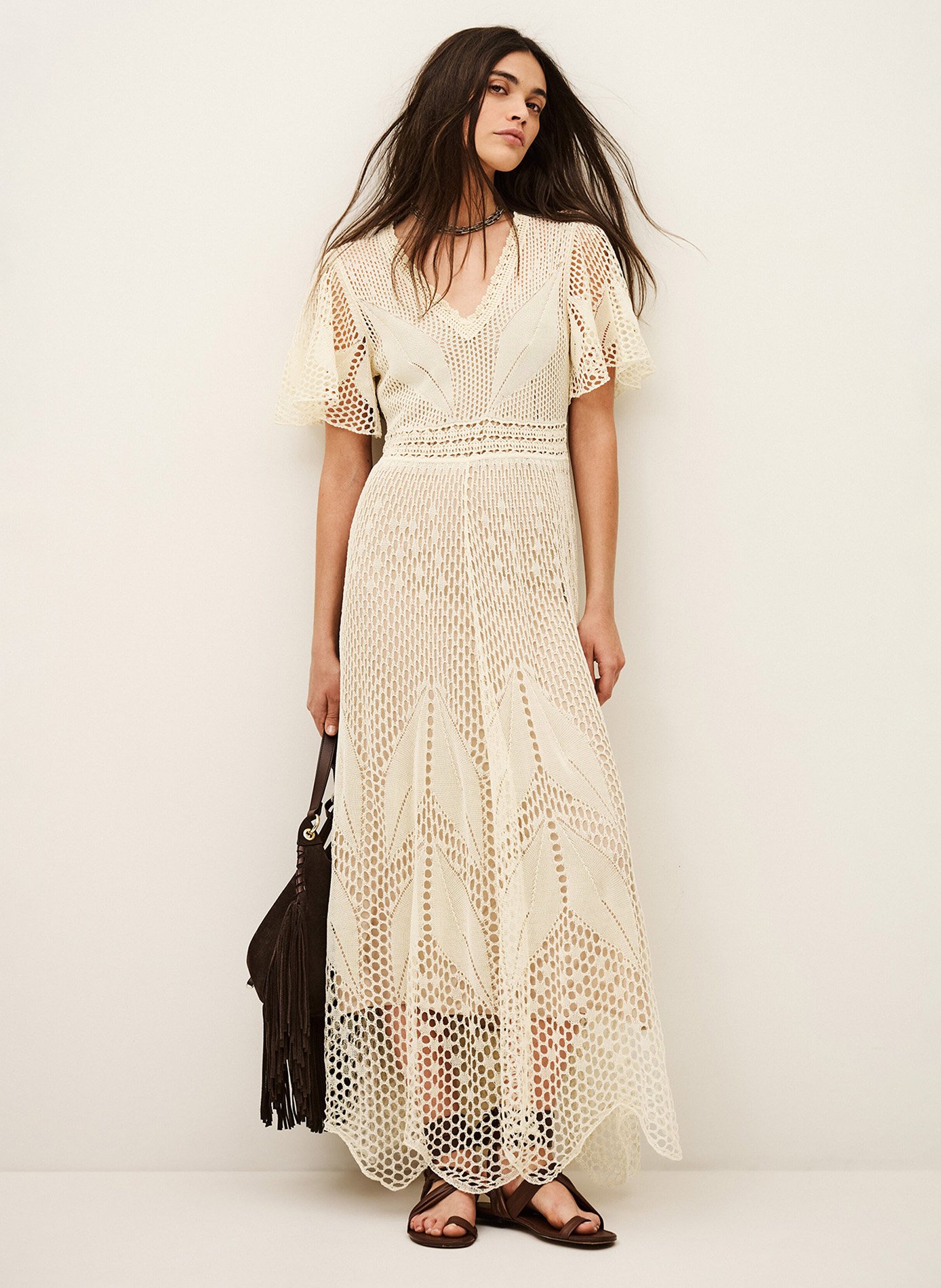 Robe longue col V en coton bio BA&SH Beige
