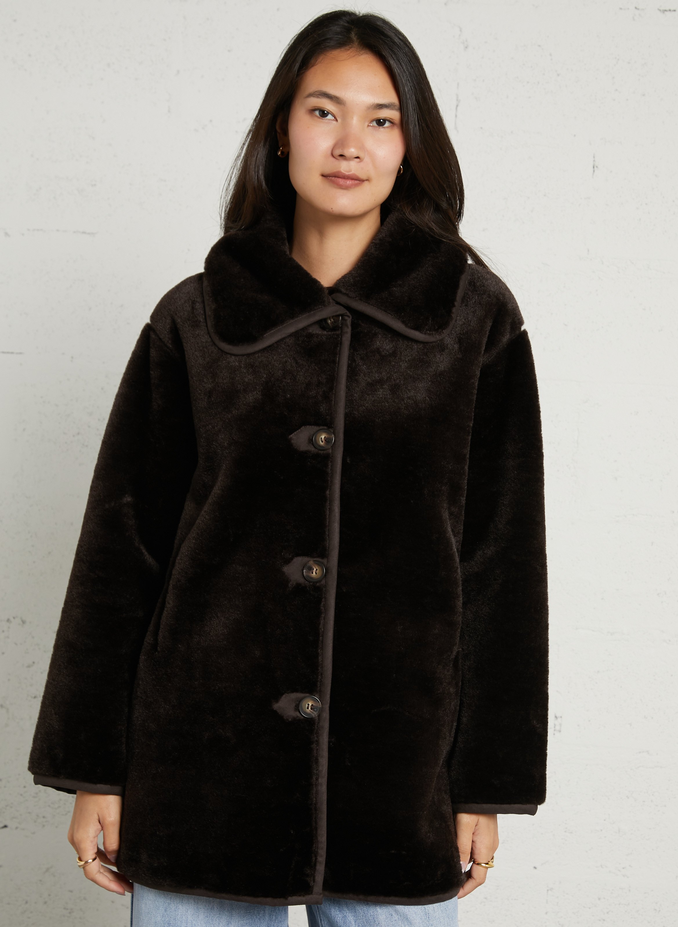 Oversized synthetic fur coat SUNCOO Brown