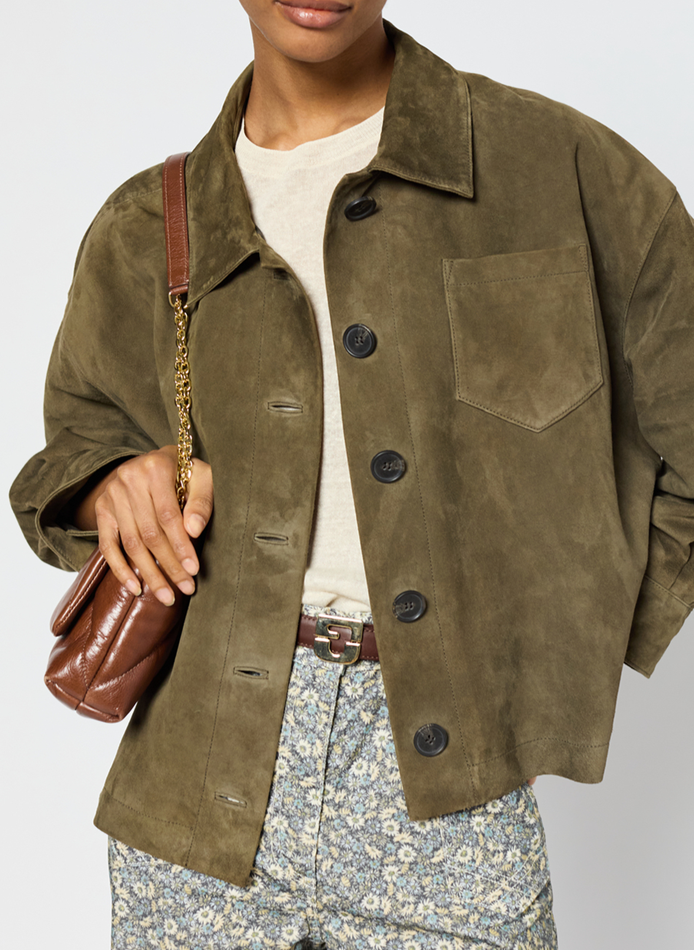 Straight suede leather jacket GERARD DAREL Khaki