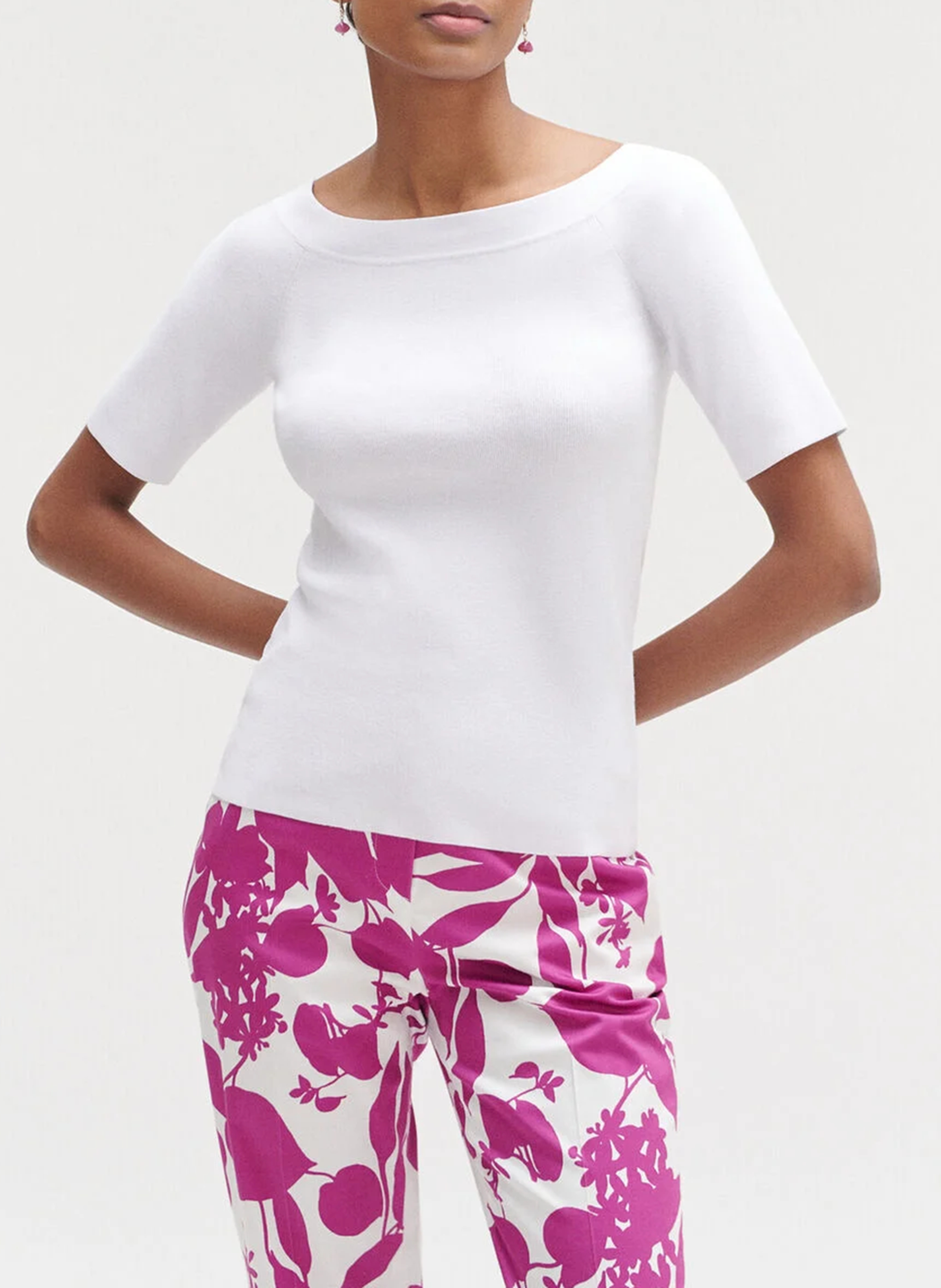 Fitted boat neck sweater CAROLL White