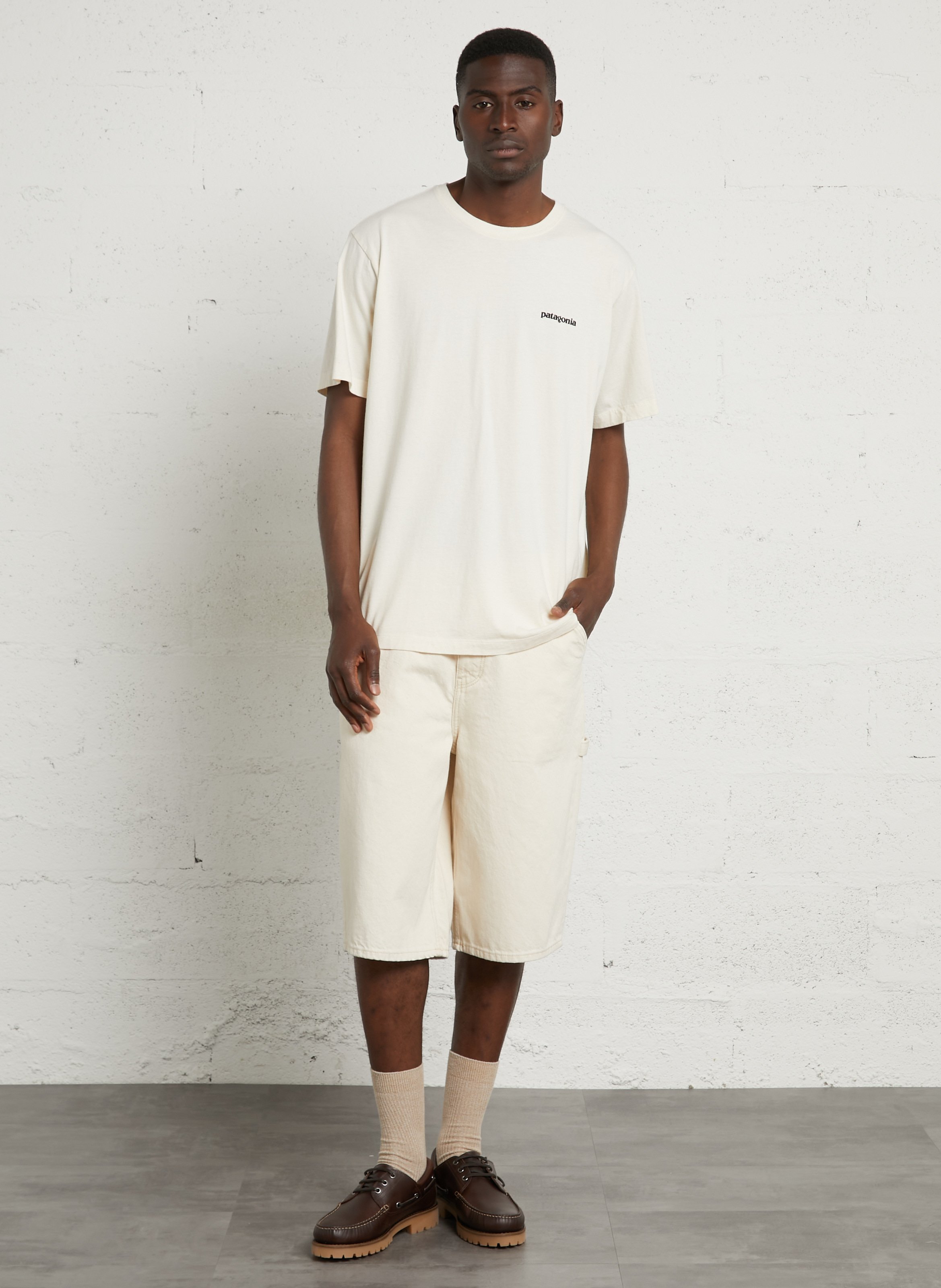 Oversized round neck T-shirt in organic cotton with screen printing PATAGONIA Beige