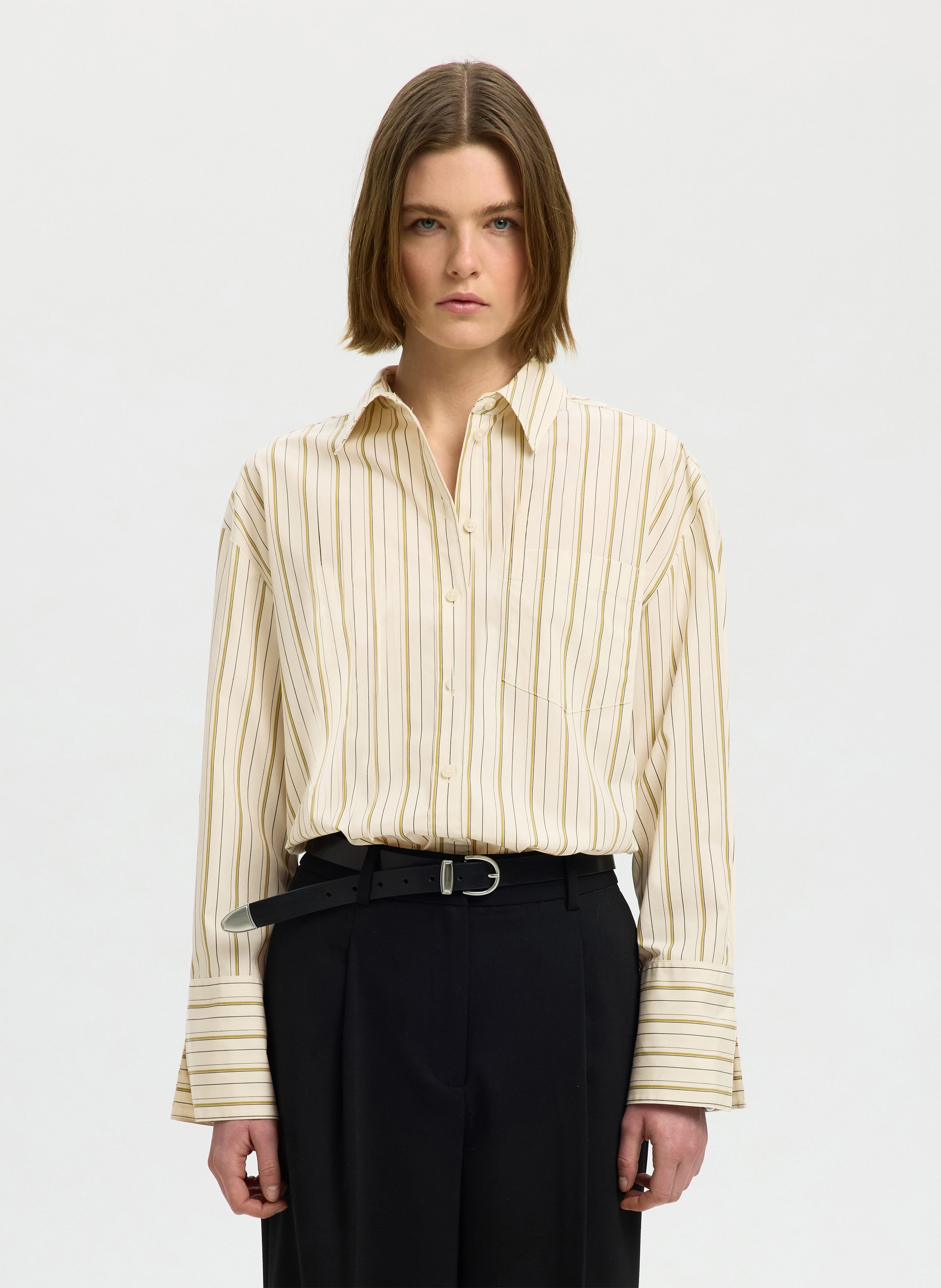 Chemise oversize en coton bio mélangé SELECTED Beige