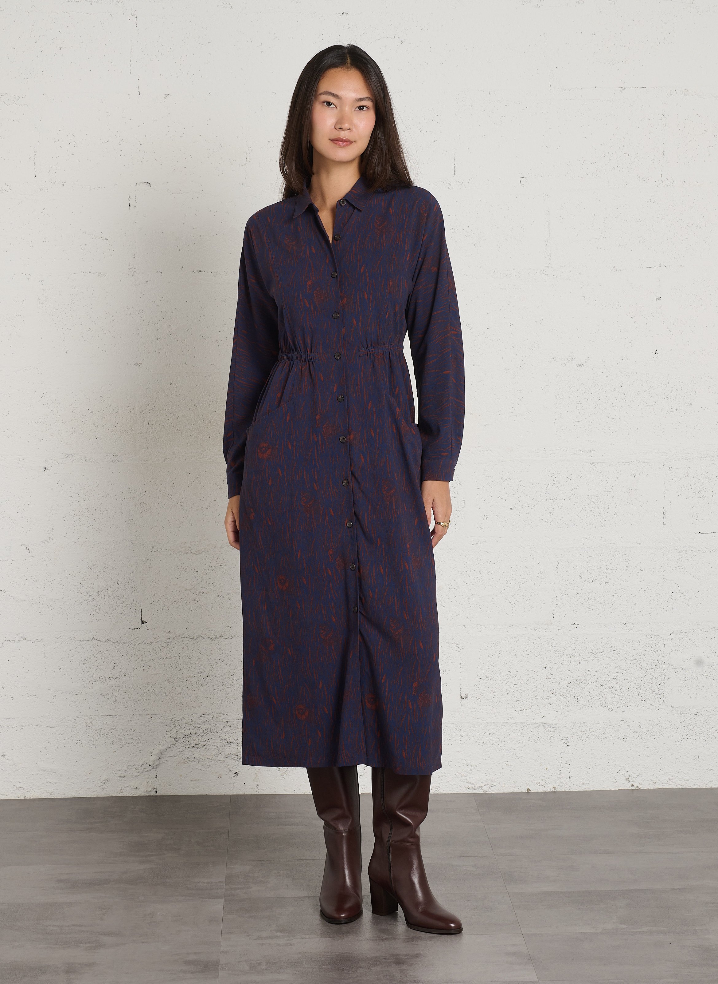 Robe droite boutonnée à imprimé NICE THINGS Bleu