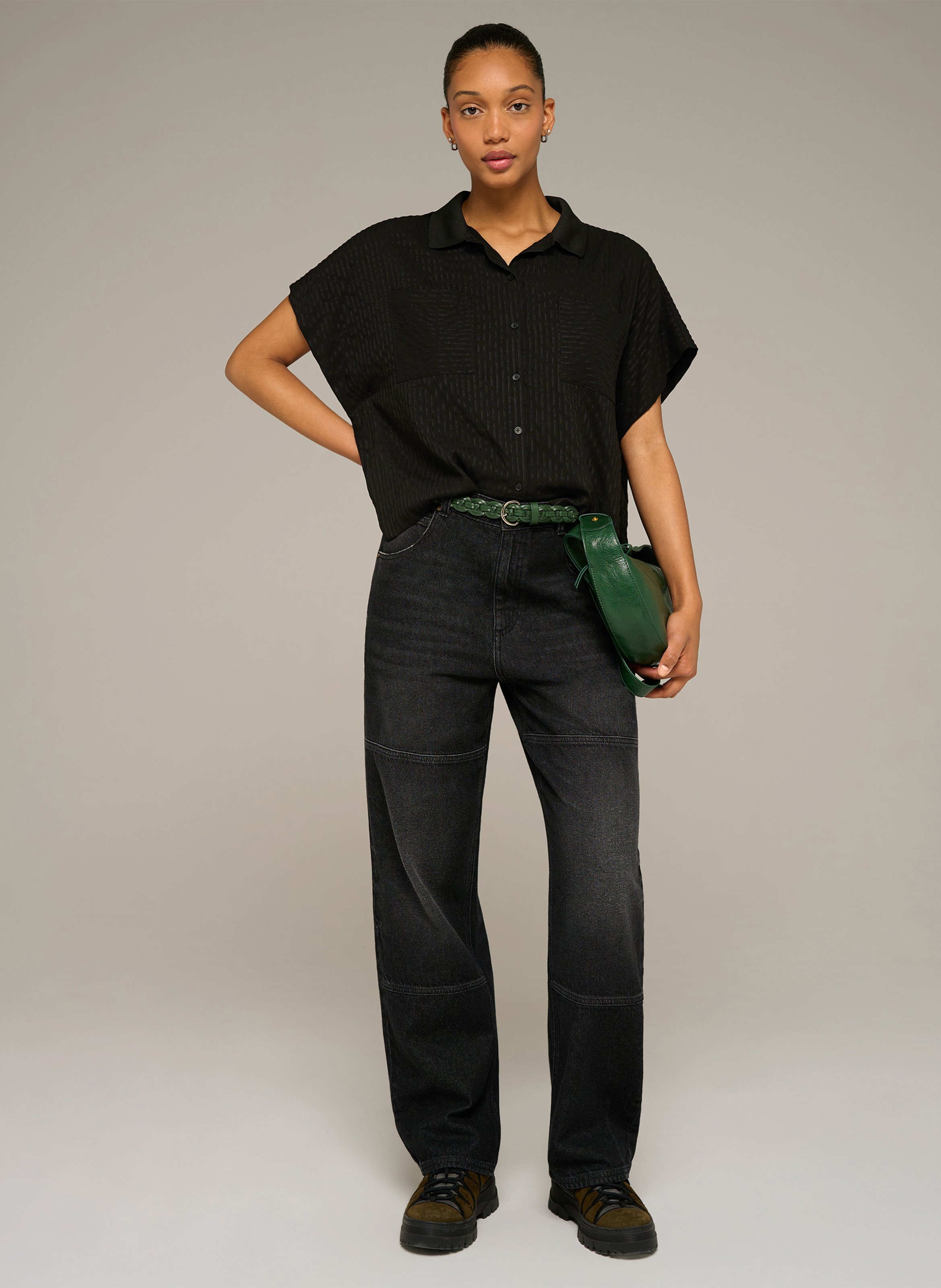 Wijdvallende effen blouse met knoopsluiting COTELAC ACOTE Zwart