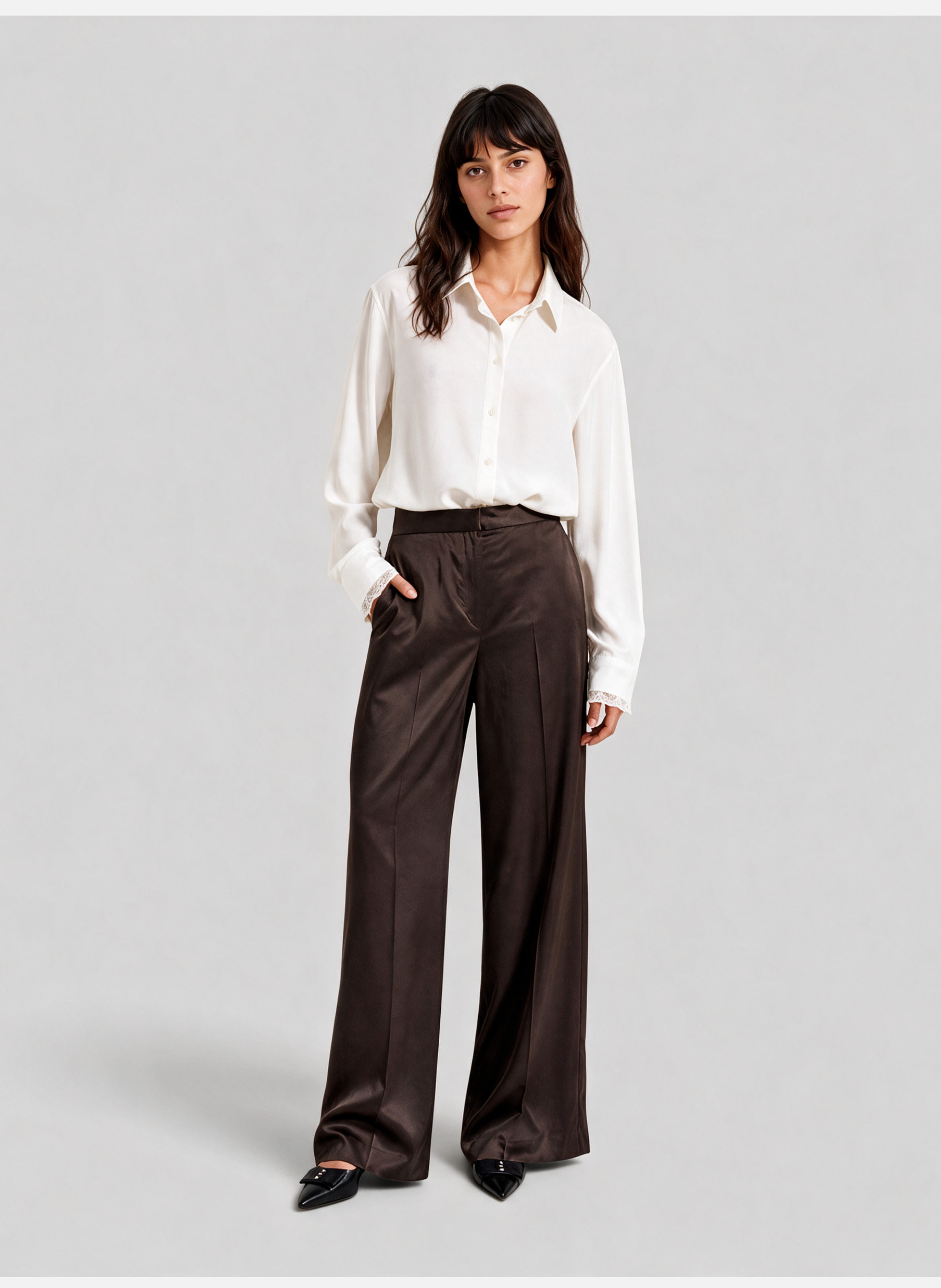 Wide brown satin trousers THE KOOPLES Brown