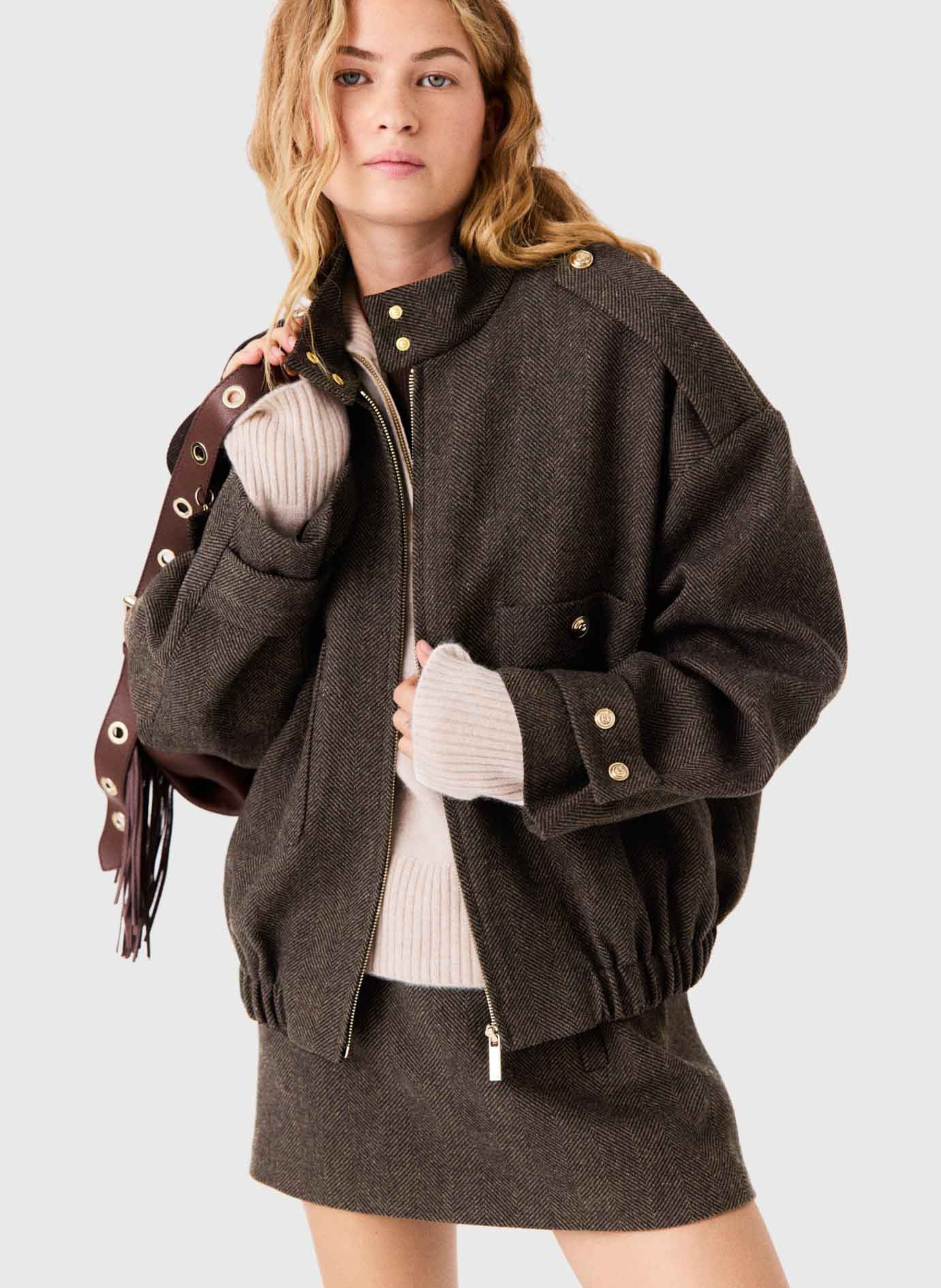 Veste oversize en laine mélangée MAJE Marron