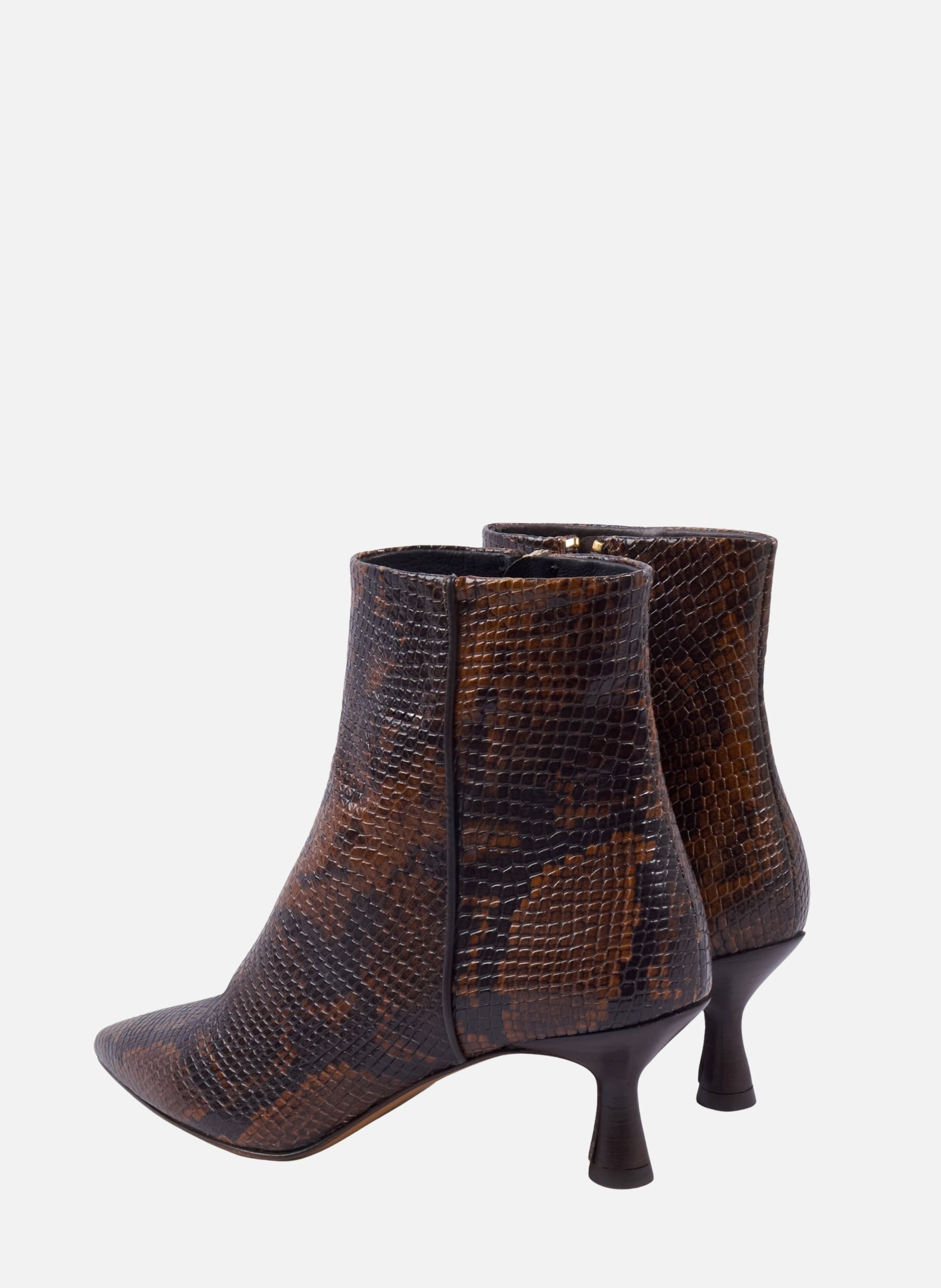 BOTTINES POINTUES ISAURE leather with embossed print JULES & JENN Brown