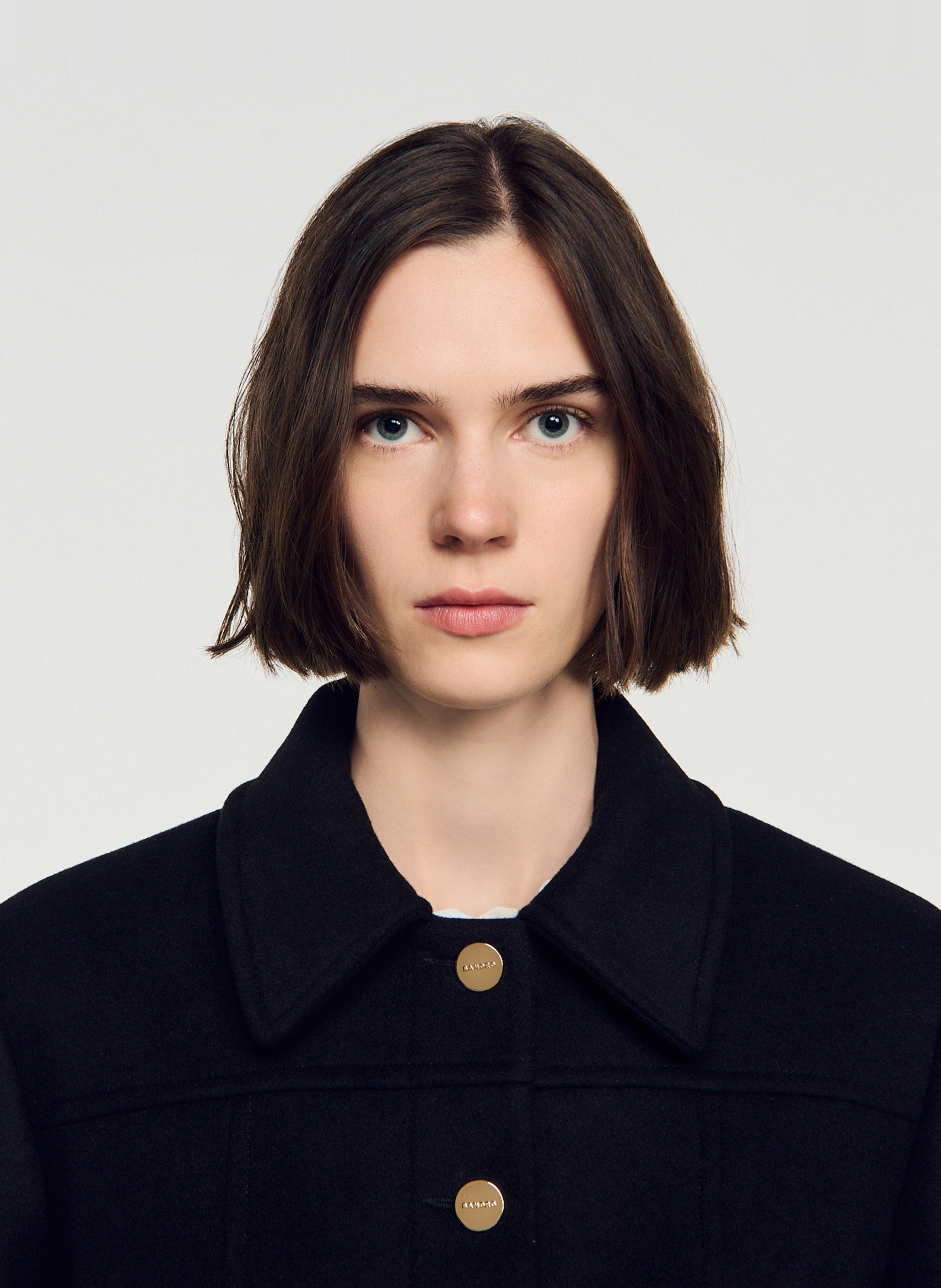 Manteau long boutonné en laine mélangée SANDRO Noir
