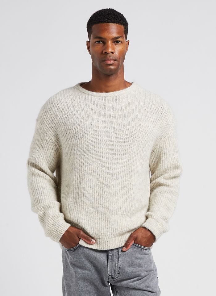 Beige Loose-fit round-neck mixed knit jumper
