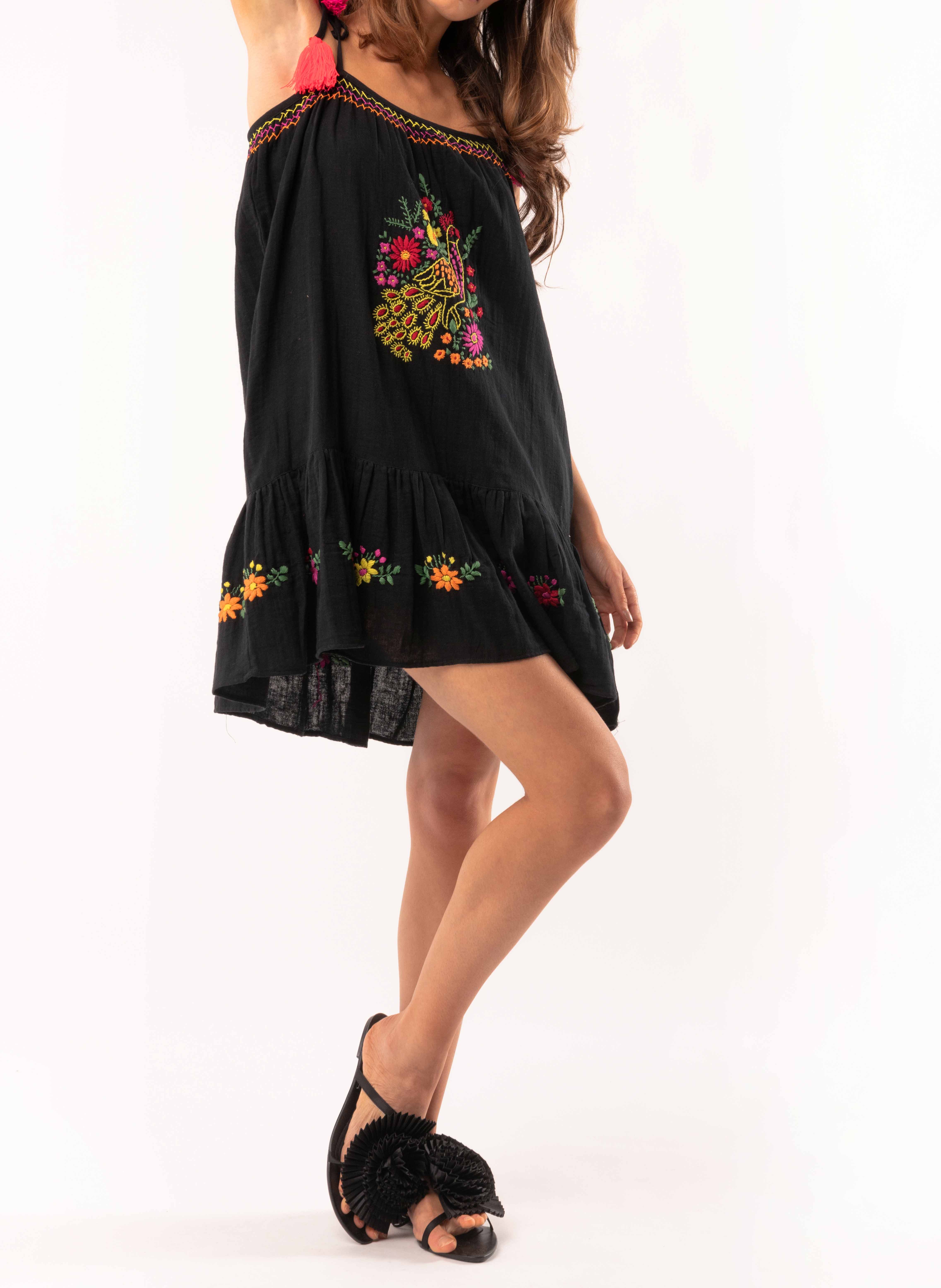 Short strappy embroidered cotton dress WILD