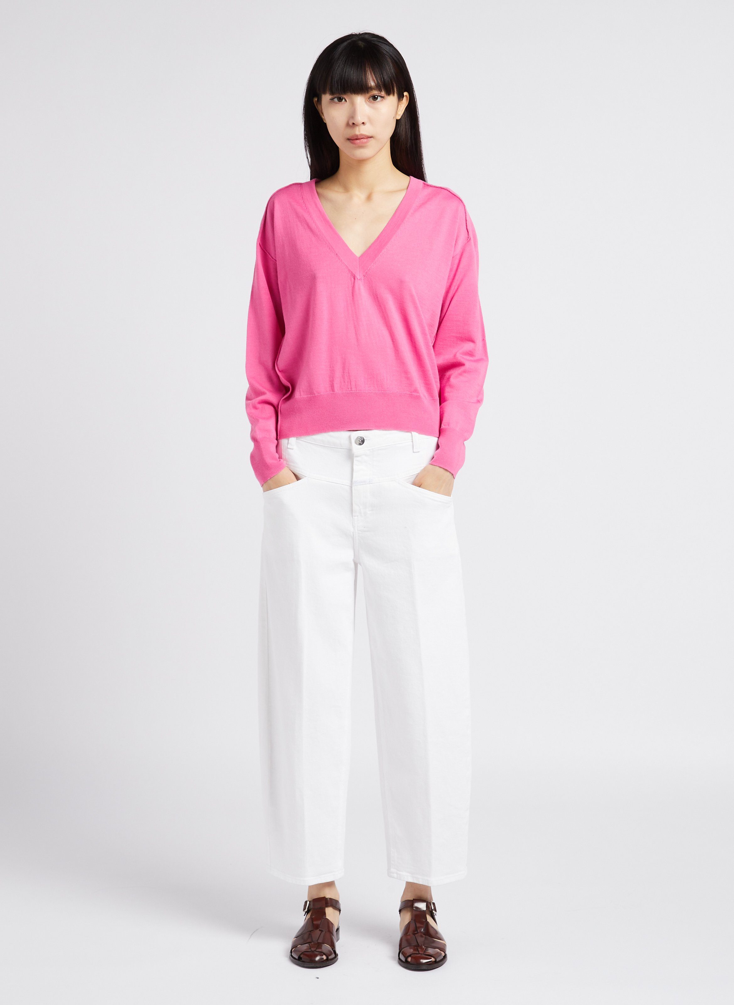 Merinowollen trui met V-hals COLLECTORS CLUB Roze