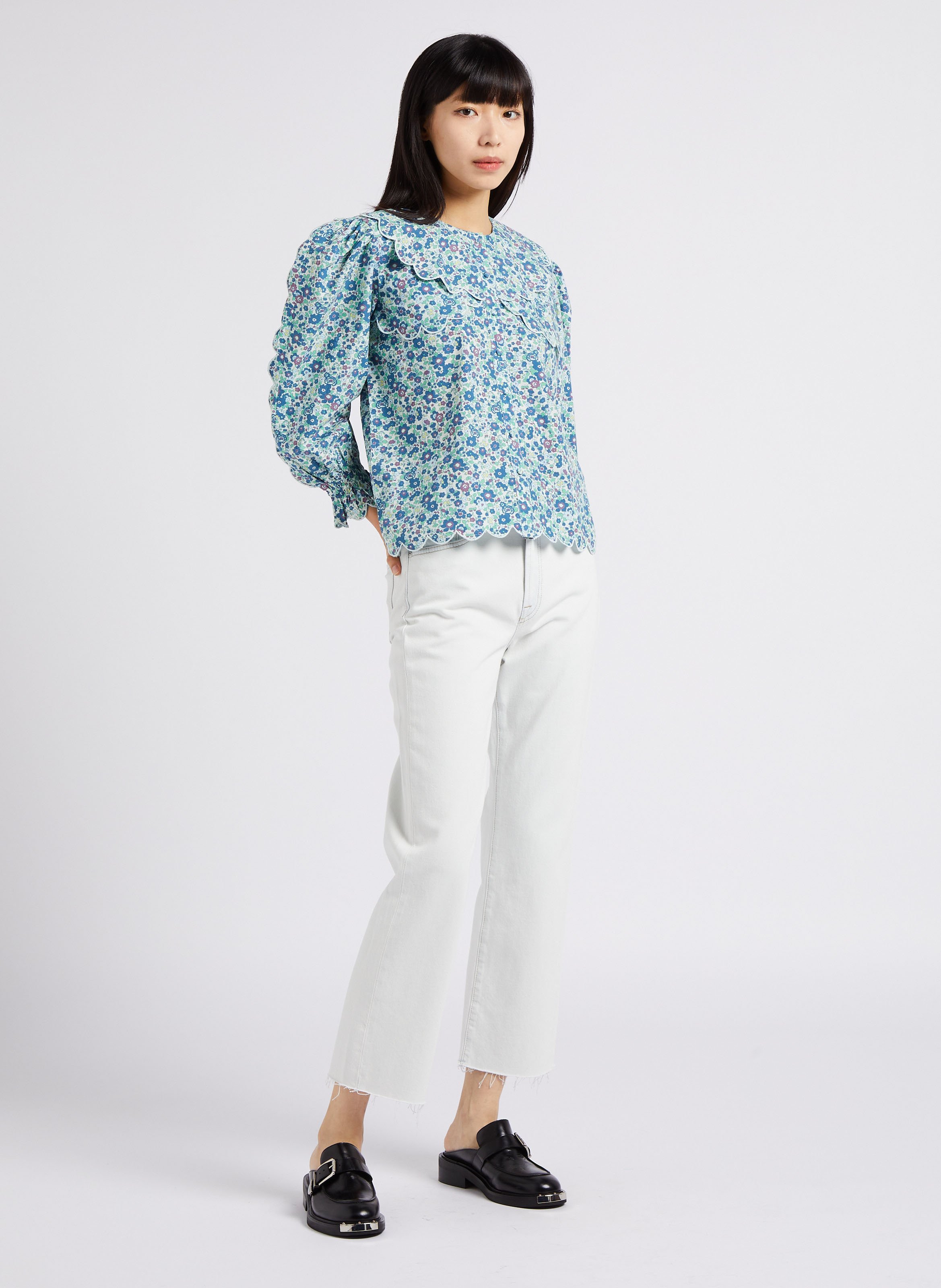 Rechte, katoenen jeans met hoge taille 7 FOR ALL MANKIND Blauw