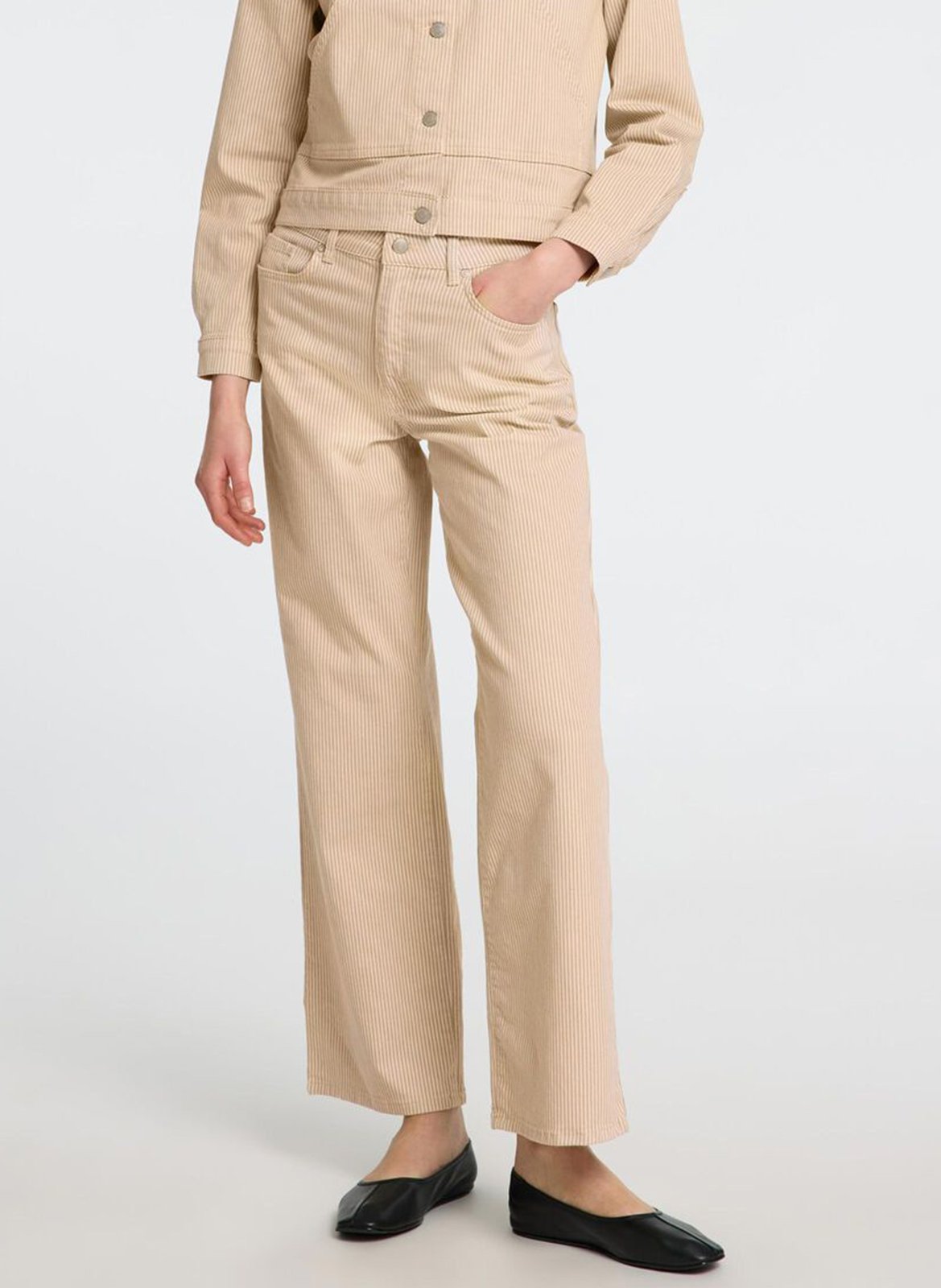 Straight striped jeans in blended organic cotton SELECTED Beige