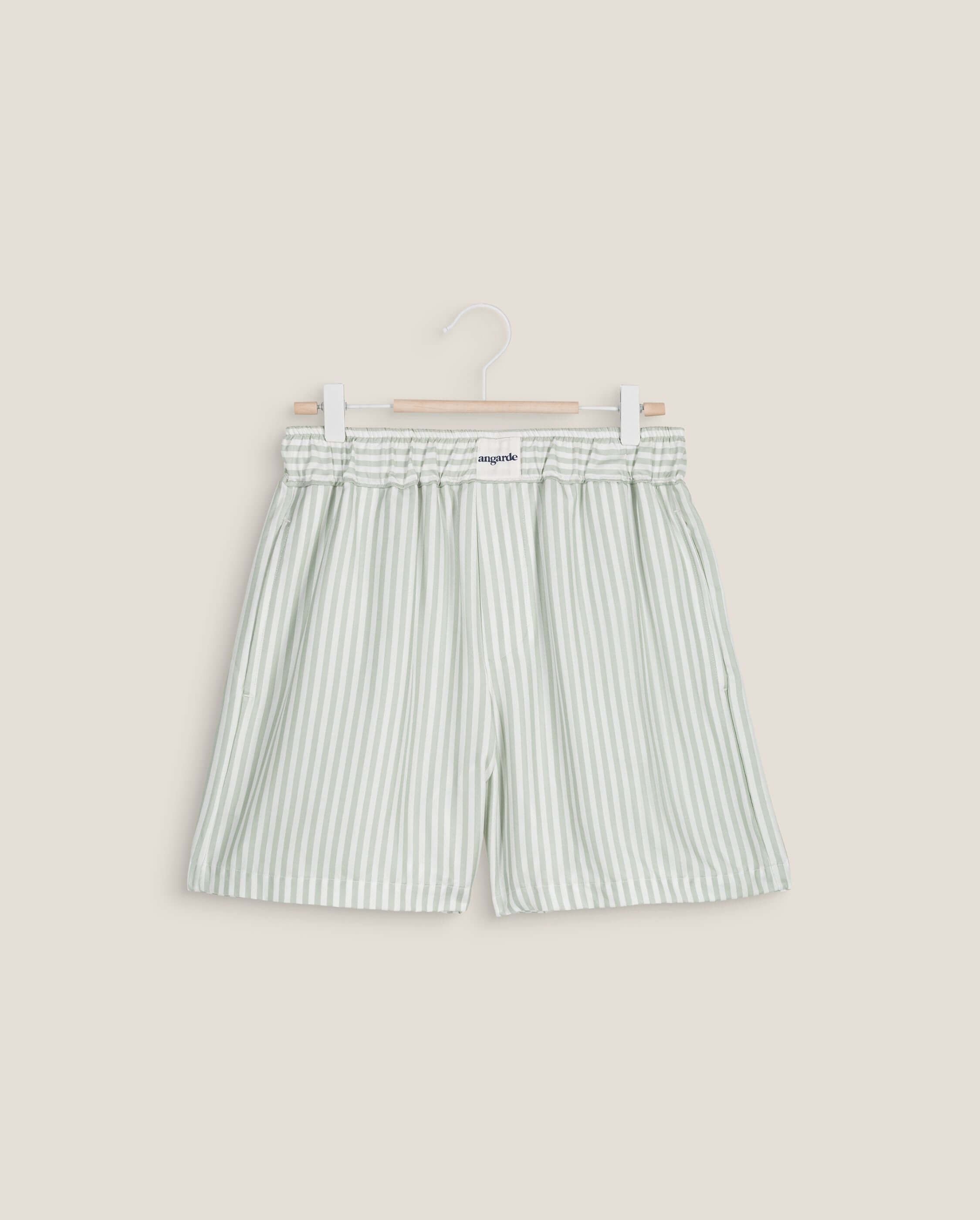 Short women's pajamas, sage ANGARDE Stripes