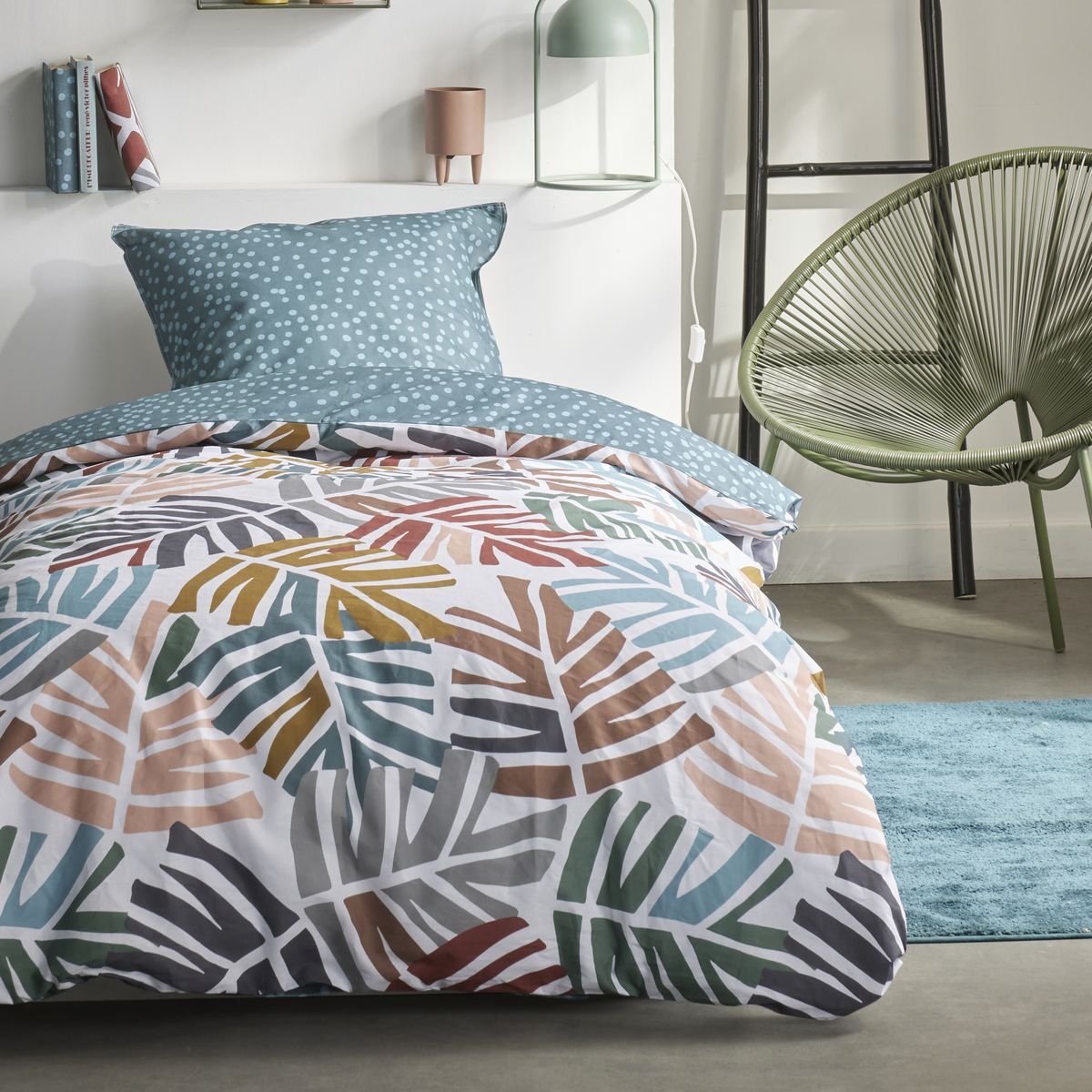 Parure de lit imprimé en coton TODAY LINGE DE MAISON Bleu