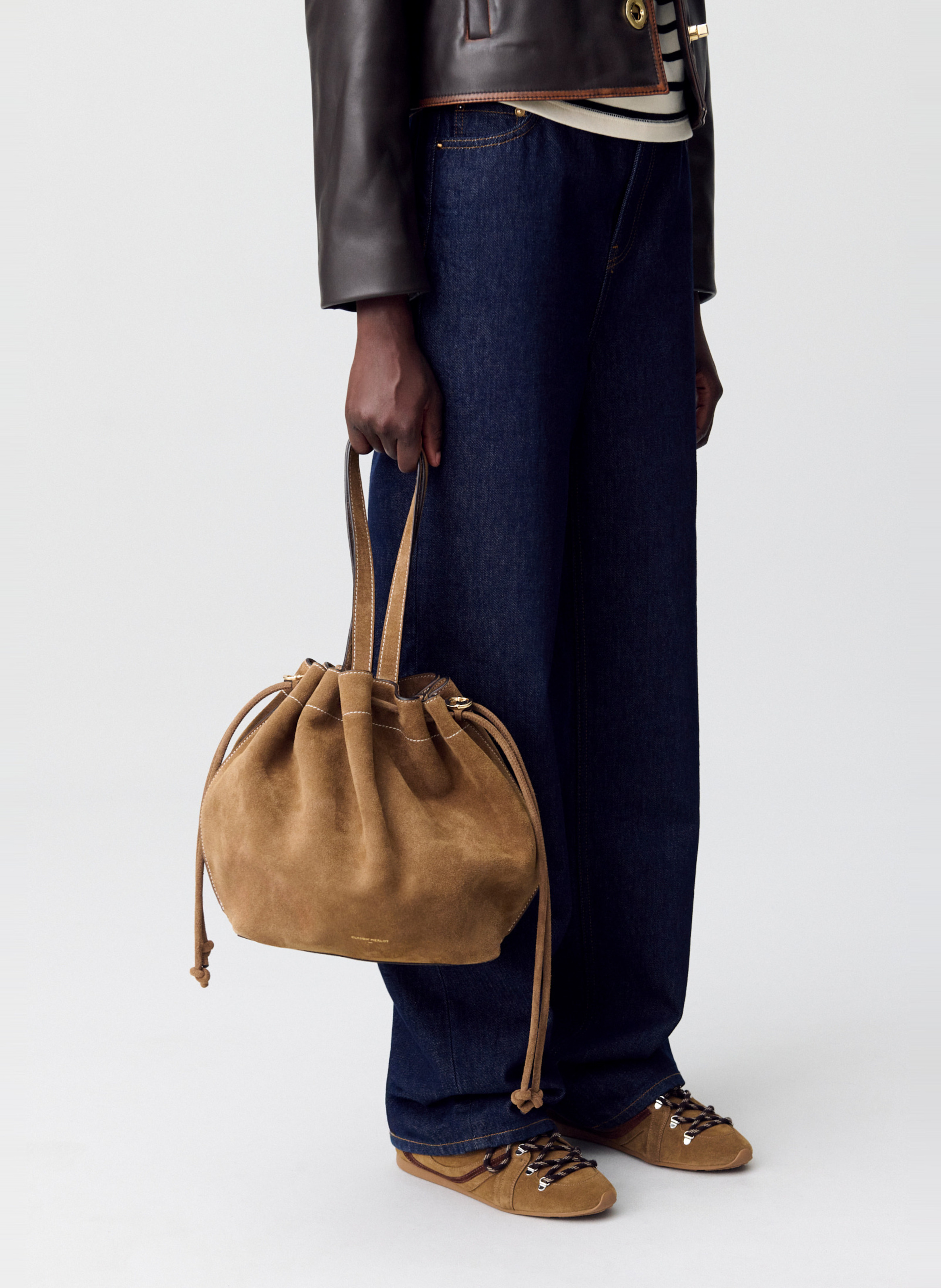 Cabas en cuir velours souple CLAUDIE PIERLOT Beige