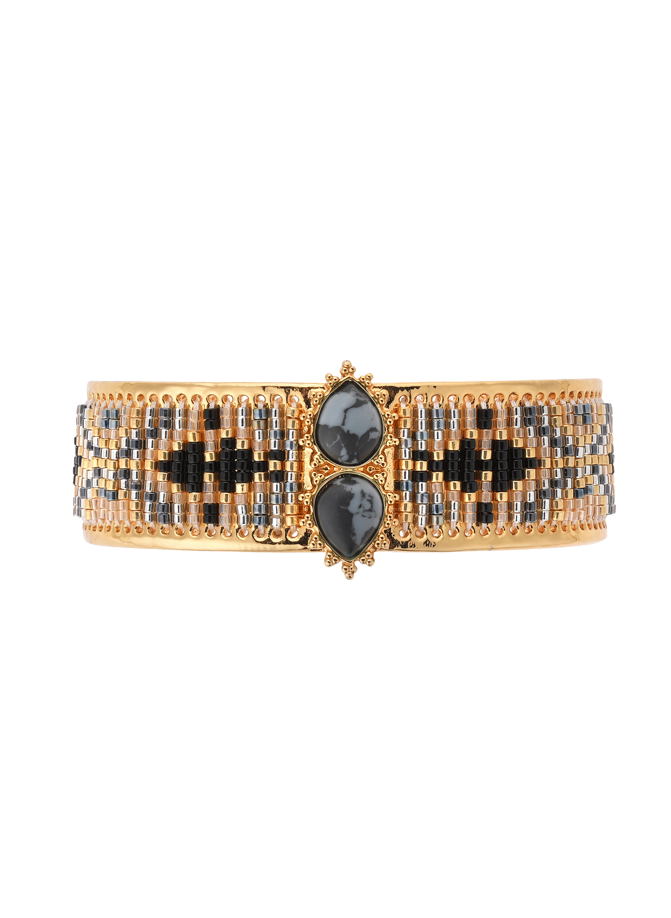Bangle bracelet with woven beads HIPANEMA Black