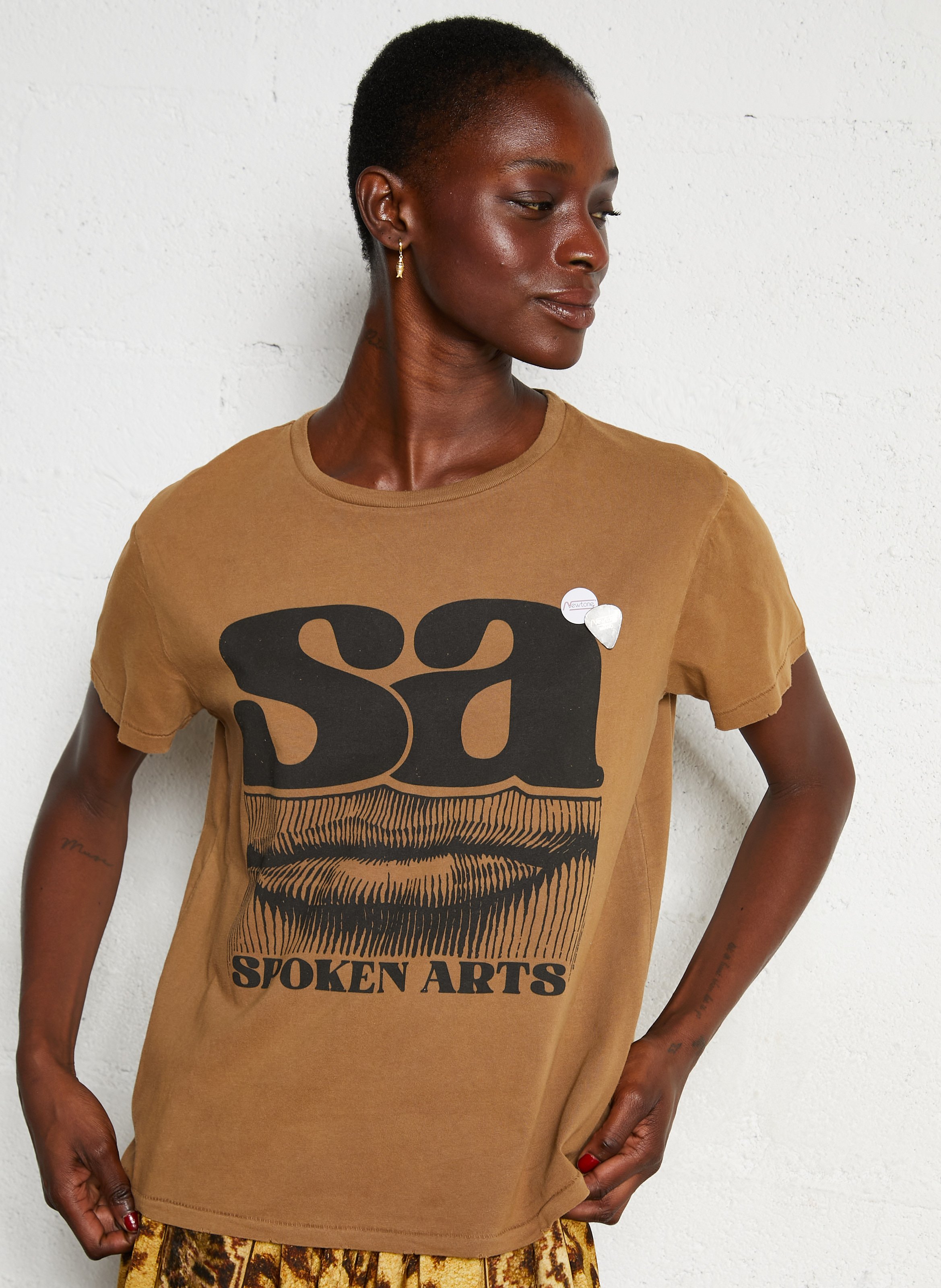 Tee-shirt droit col rond sérigraphié en coton NEWTONE Marron