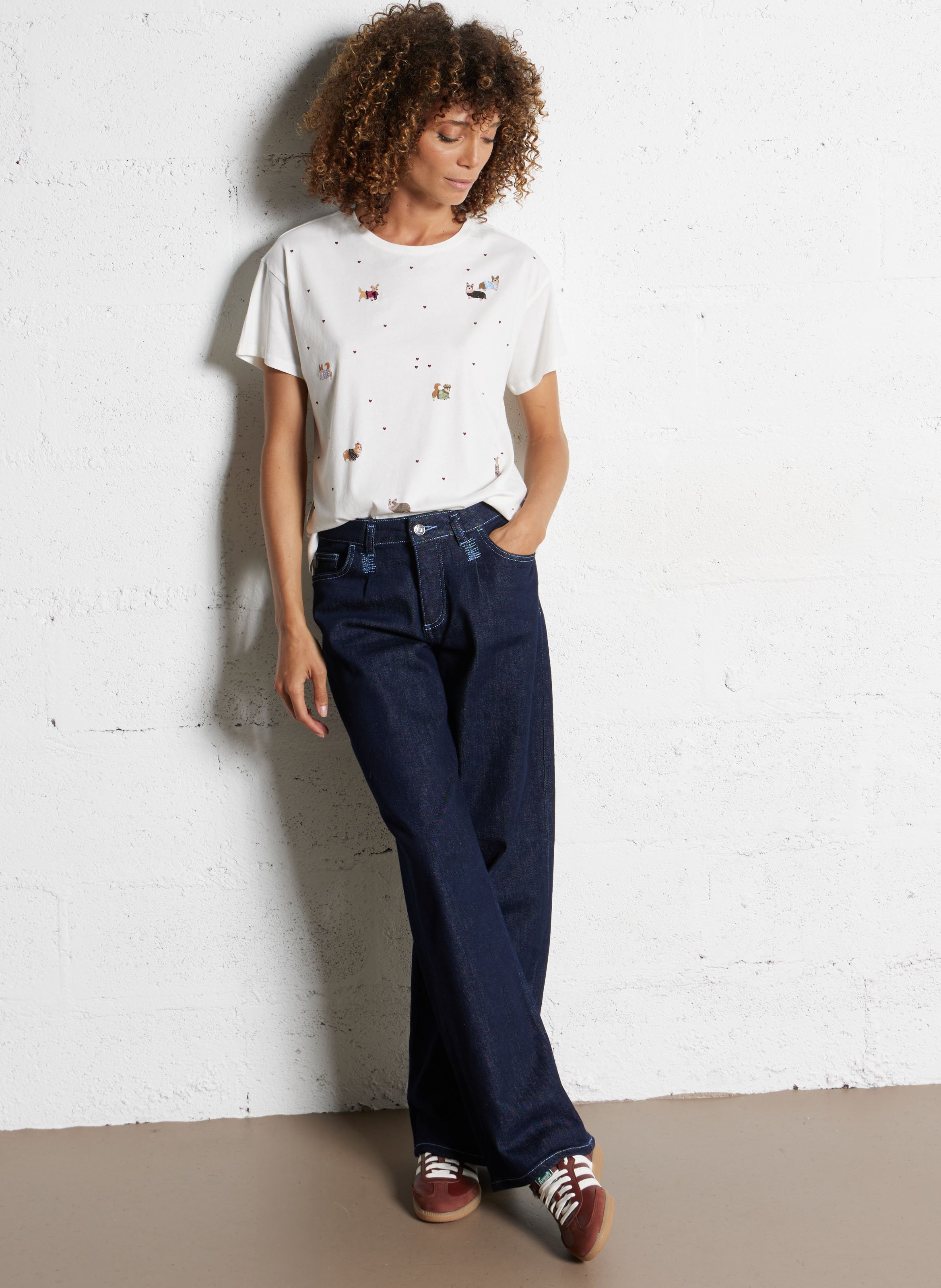 Tee-shirt col rond en coton DES PETITS HAUTS Beige