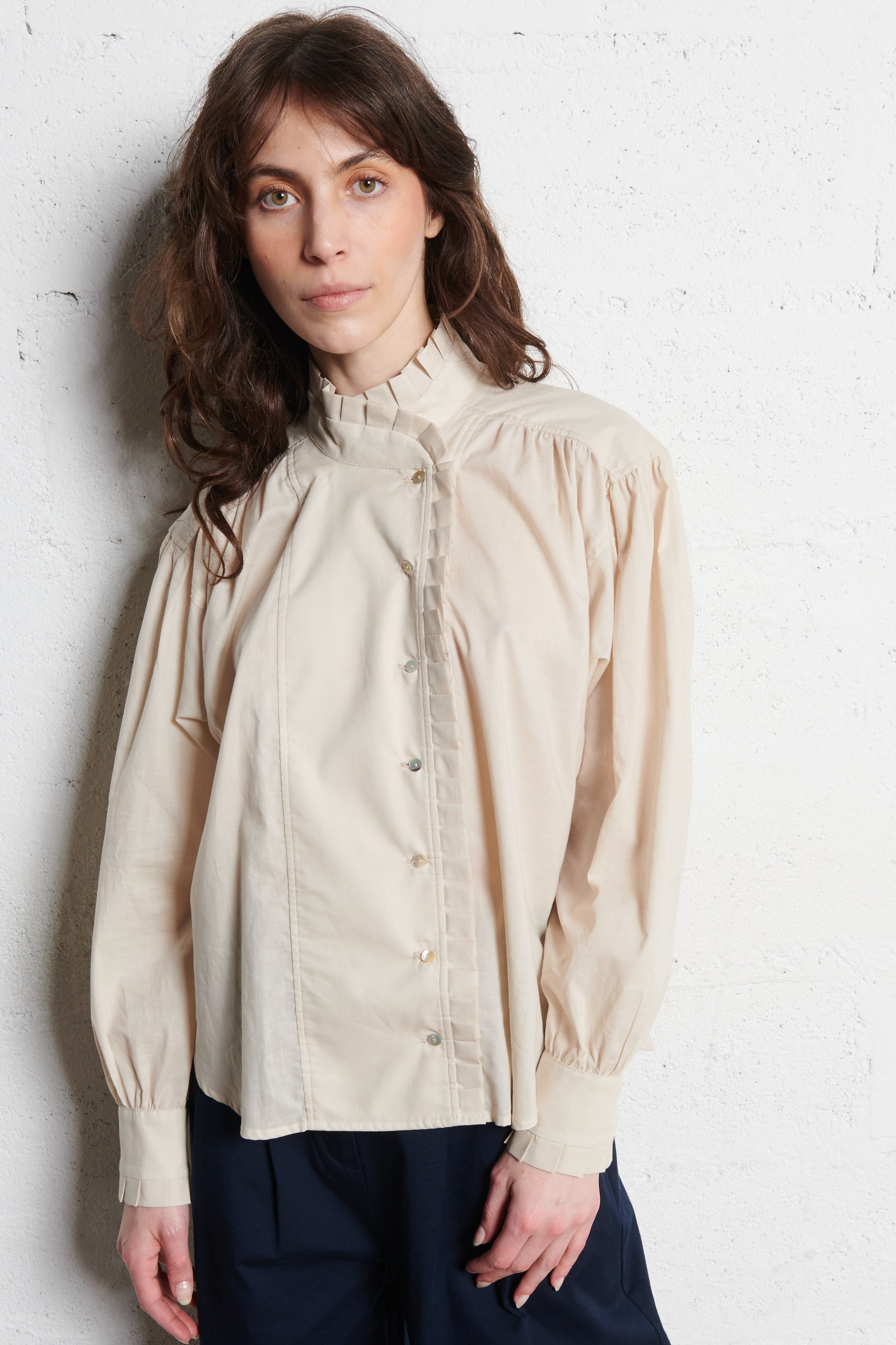 Blouse ample col montant en coton SOPHIE+LUCIE Beige