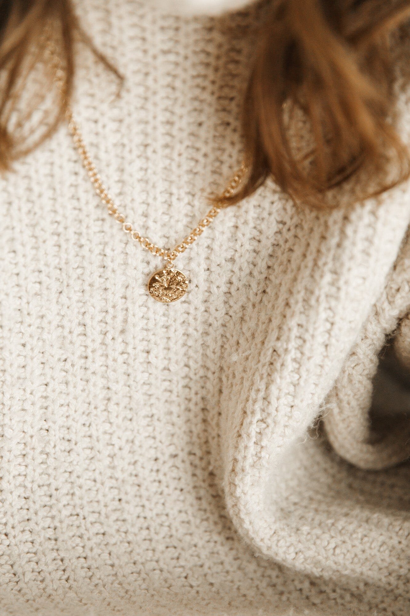 Round hammered silver-plated long necklace MONSIEUR SIMONE Golden