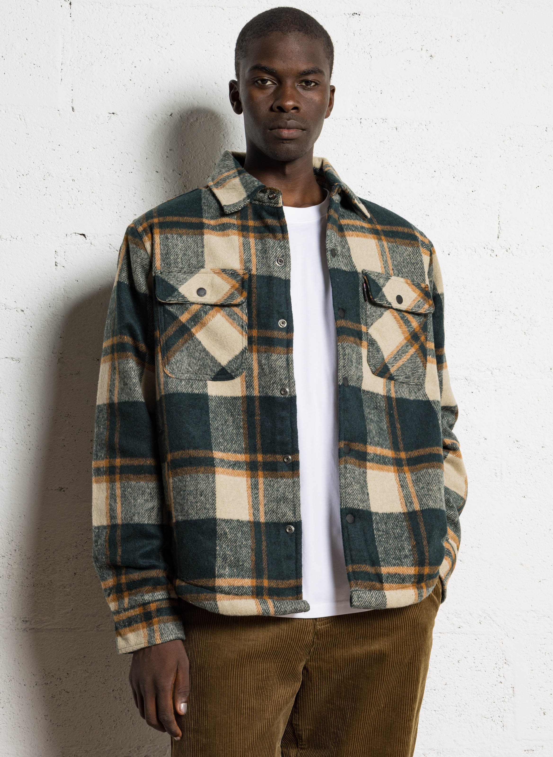 Veste droite col classique à carreaux SCHOTT Vert