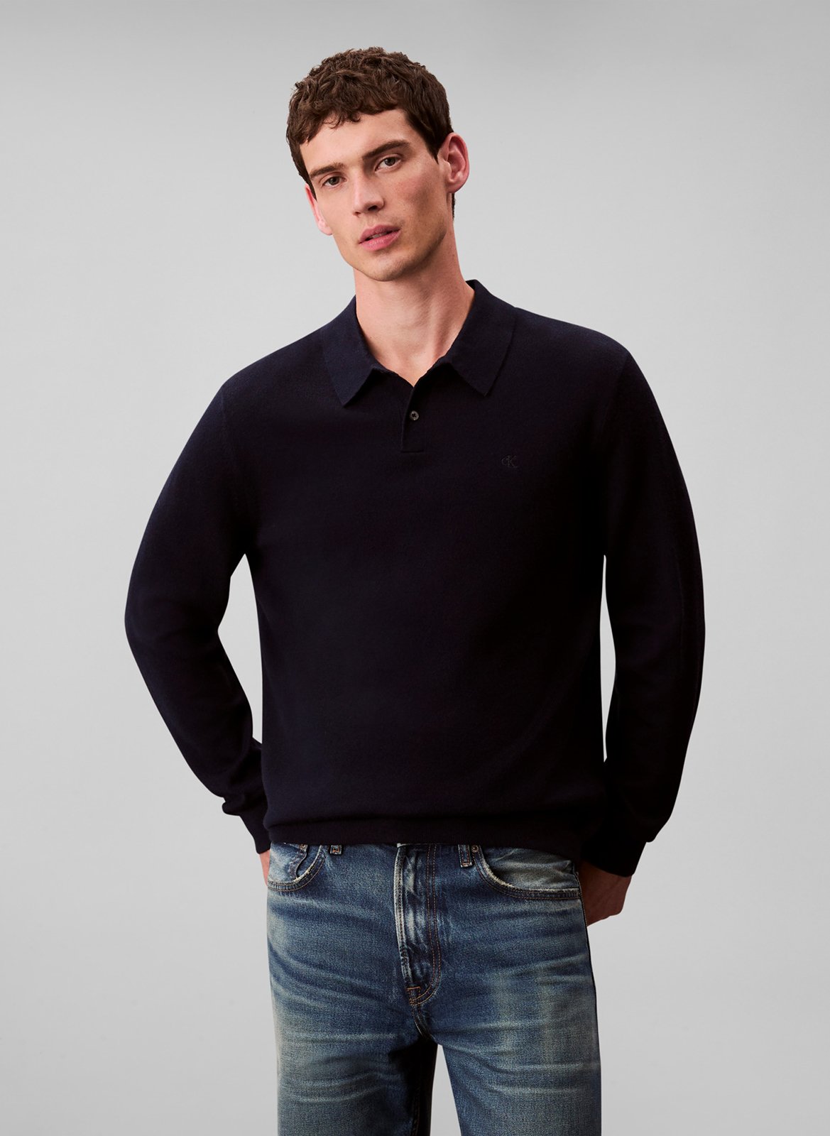 Polo manches longues en laine CALVIN KLEIN Bleu