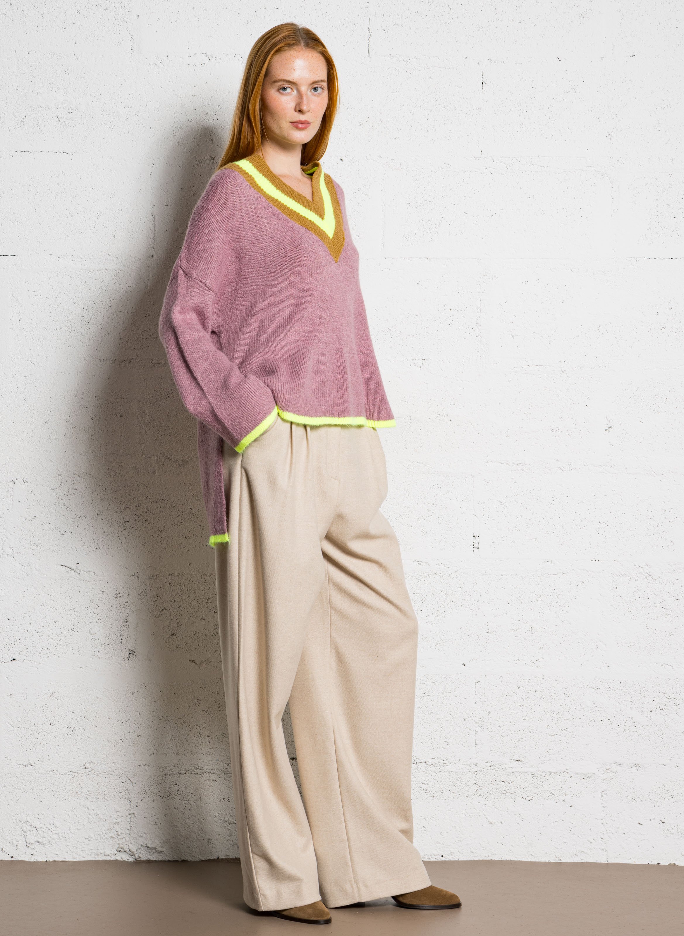 Wijde effen pantalon met hoge taille THE NEW SOCIETY Beige