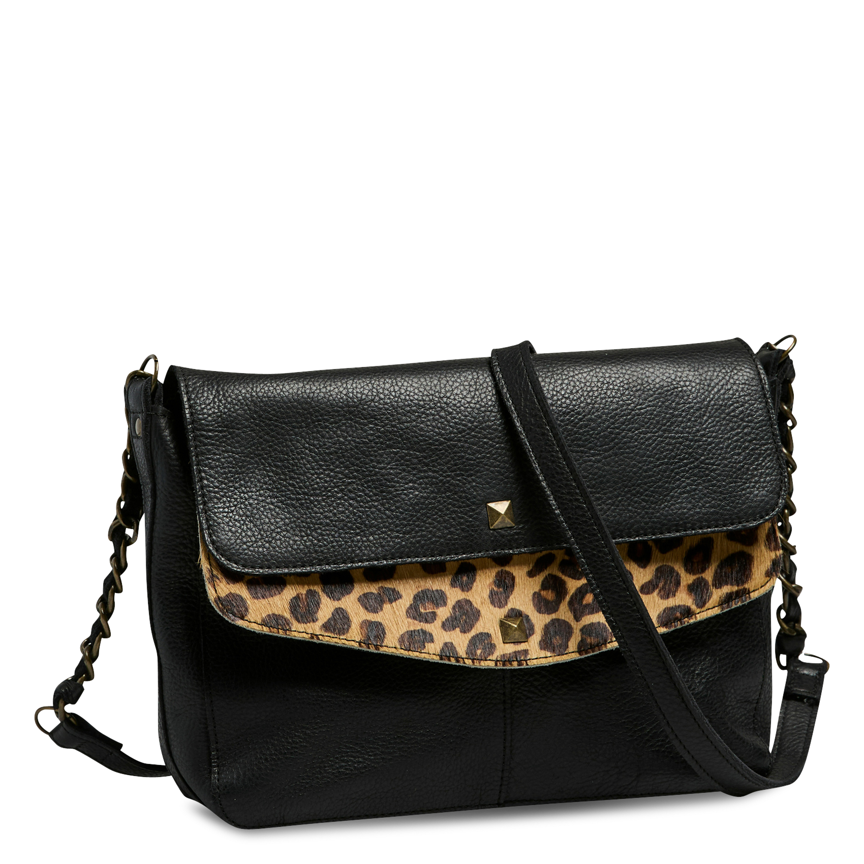 Leren schoudertas met print PIECES Zwart