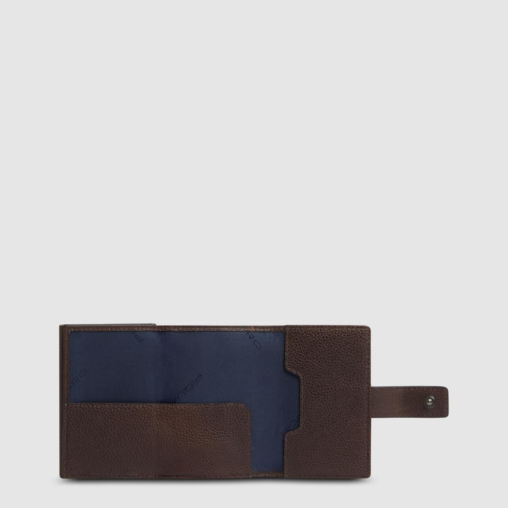 Automatic flap cardholder in leather and recycled fabric with RFID protection PIQUADRO Blue