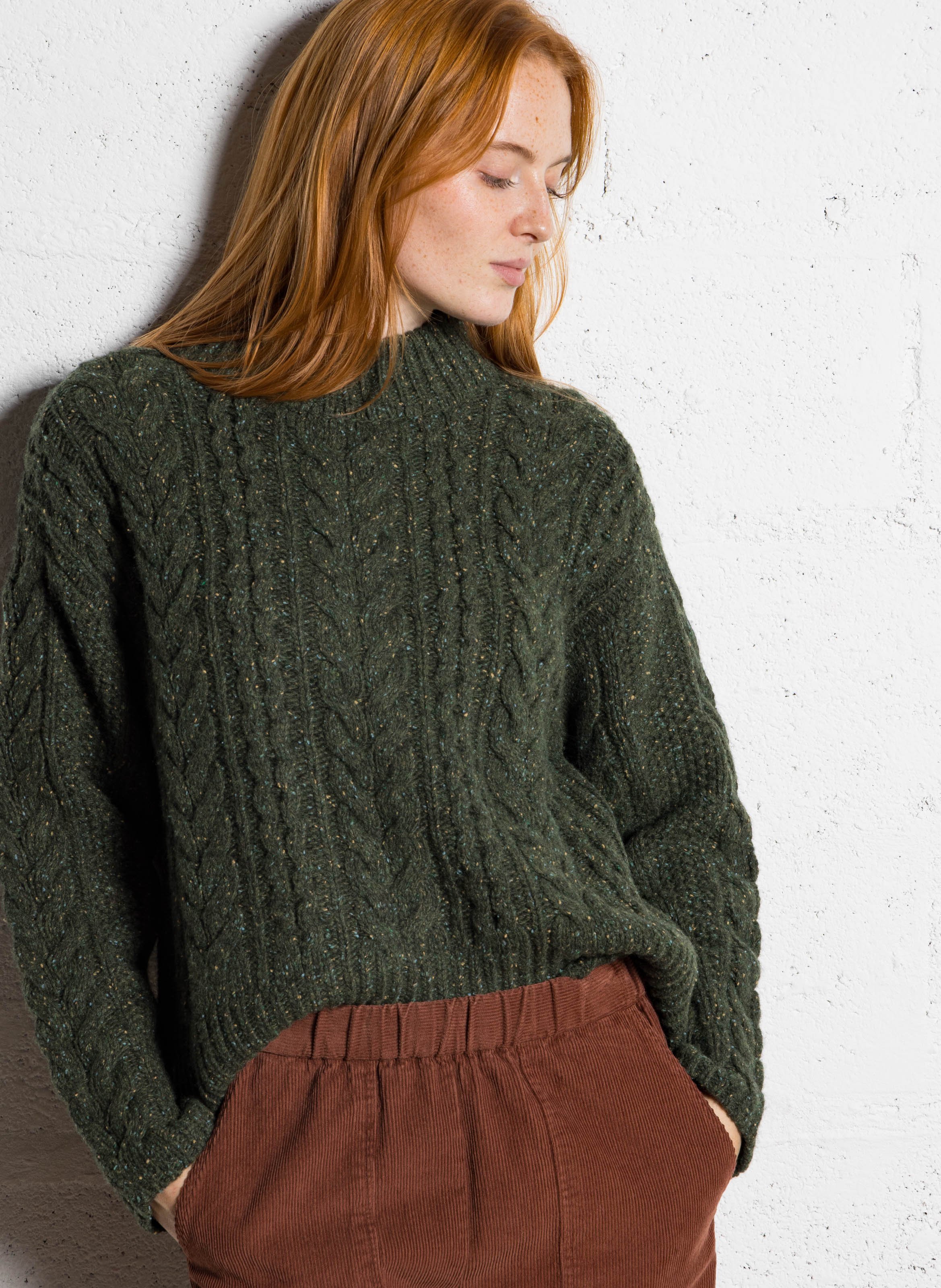 Pull droit en maille tressée MAISON 123 Kaki