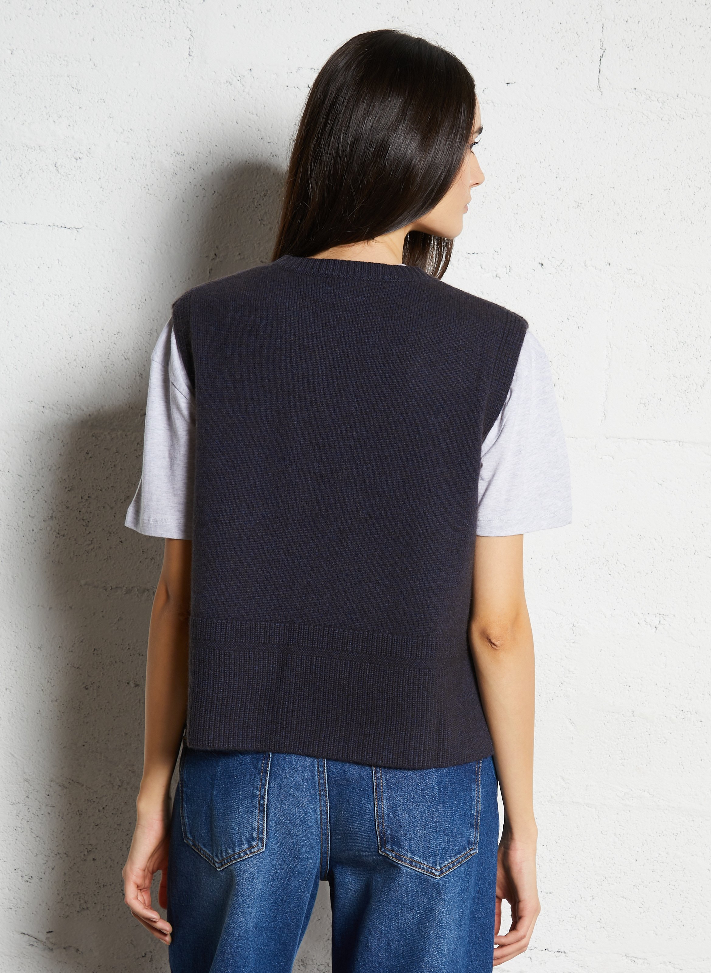 Pull sans manches uni en laine MAISON 123 Bleu