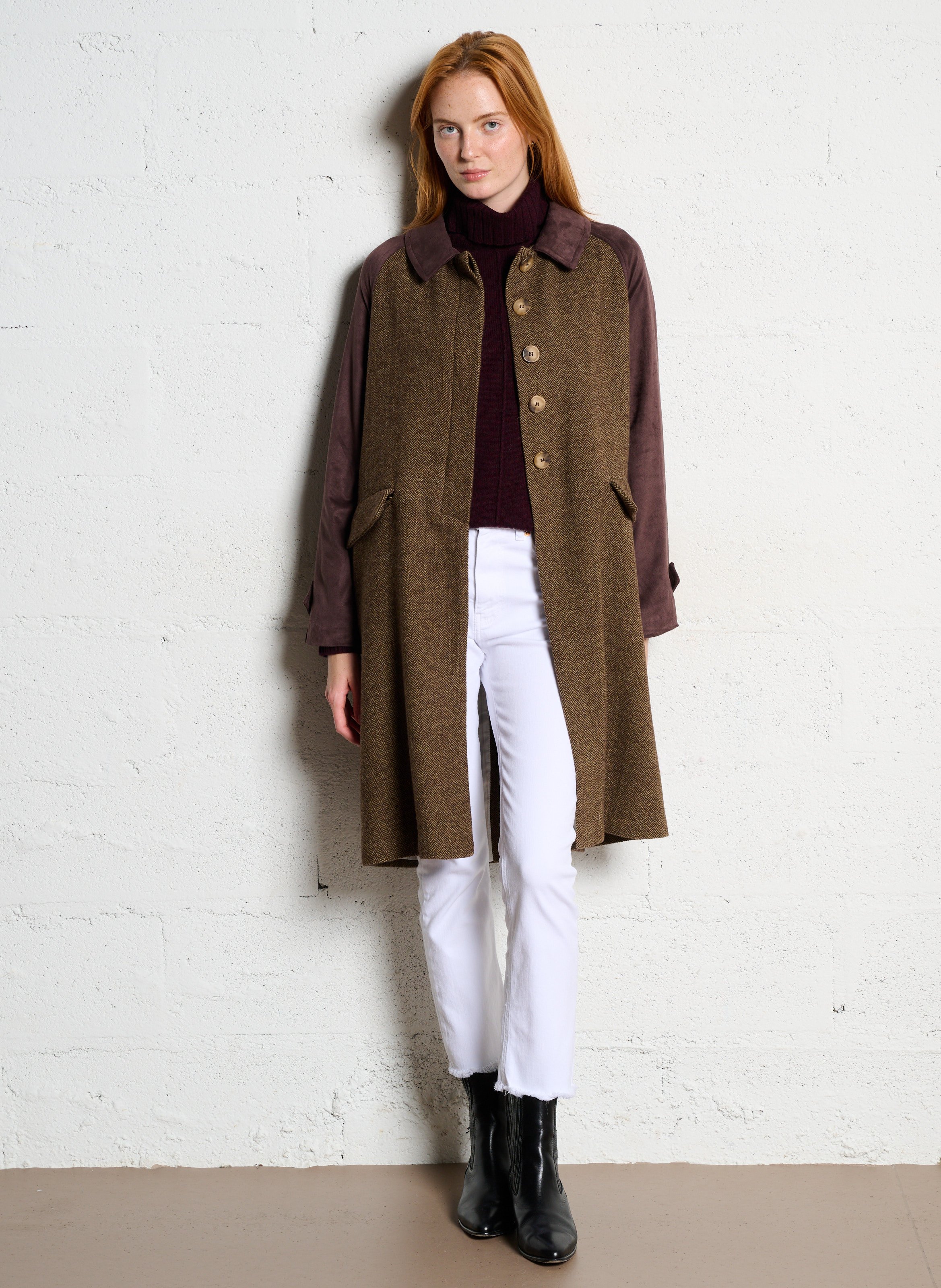 Mid-length herringbone wool blend coat SOPHIE+LUCIE Green