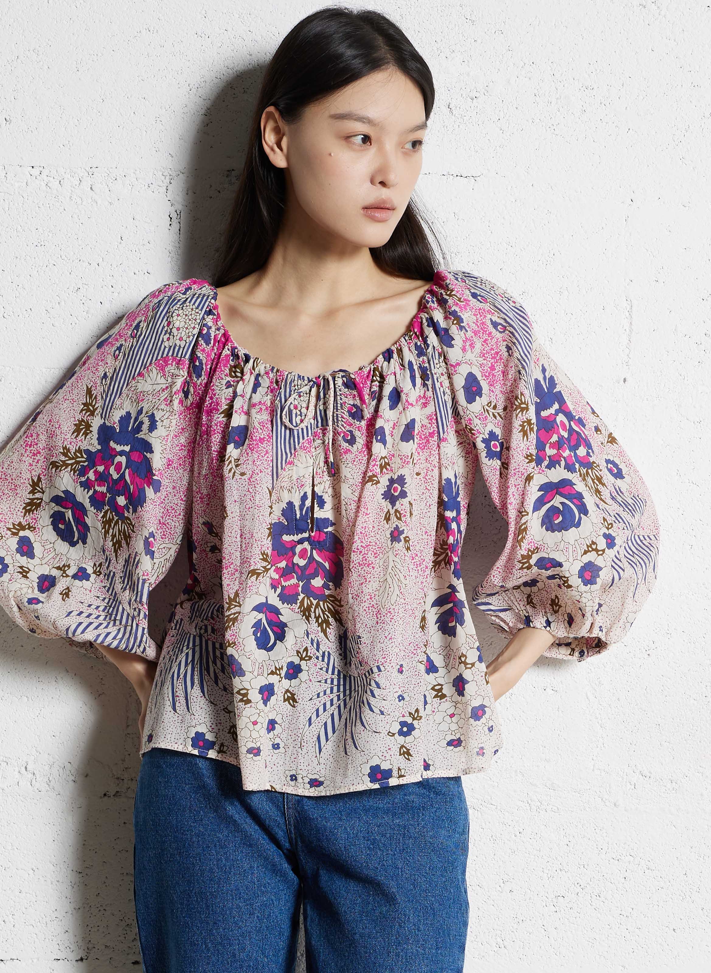 Bluse mit Bardot-Ausschnitt aus Baumwolle ANTIK BATIK Rosa