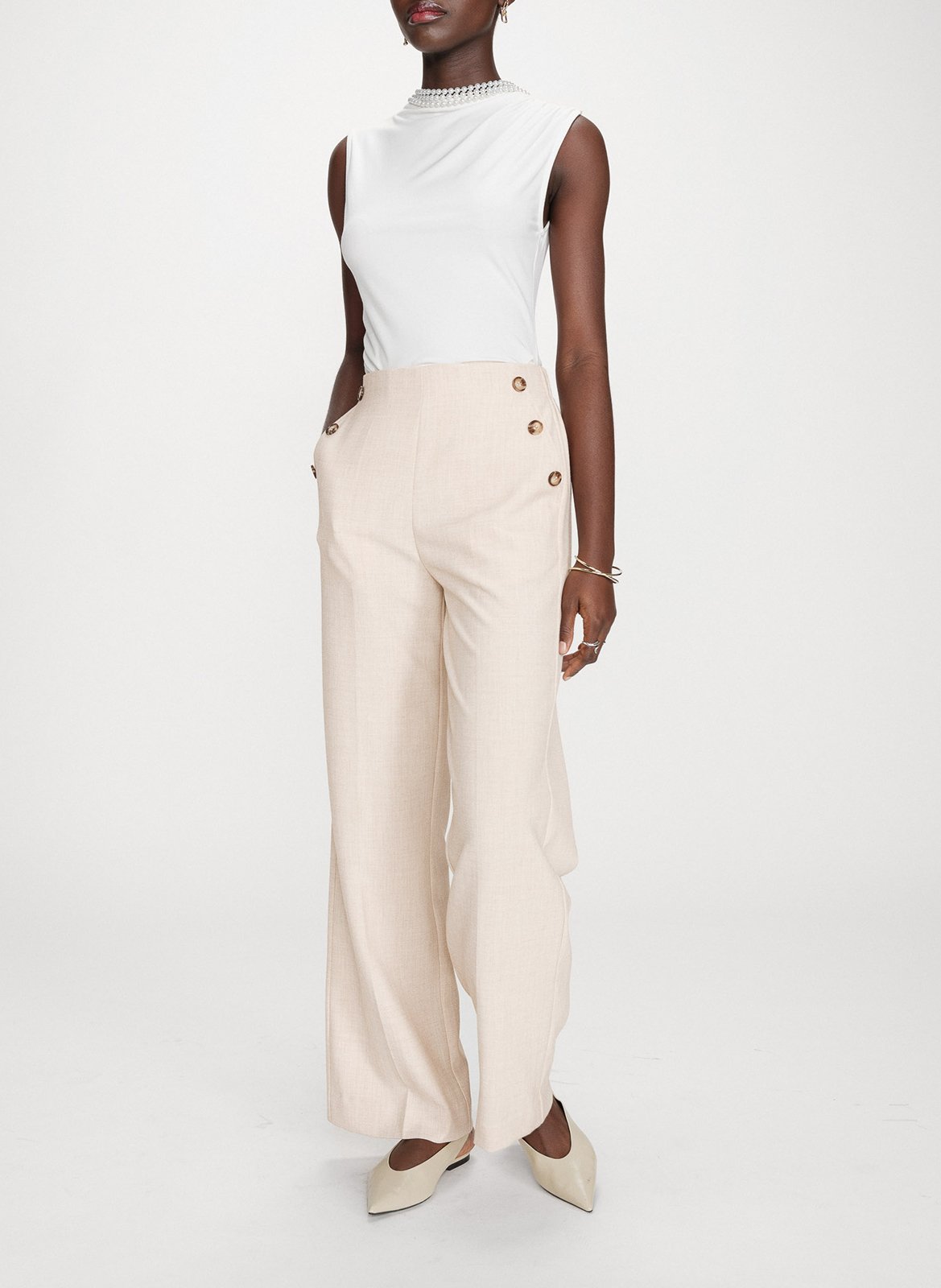 Plain high-waisted straight-cut pants GRACE ET MILA Beige