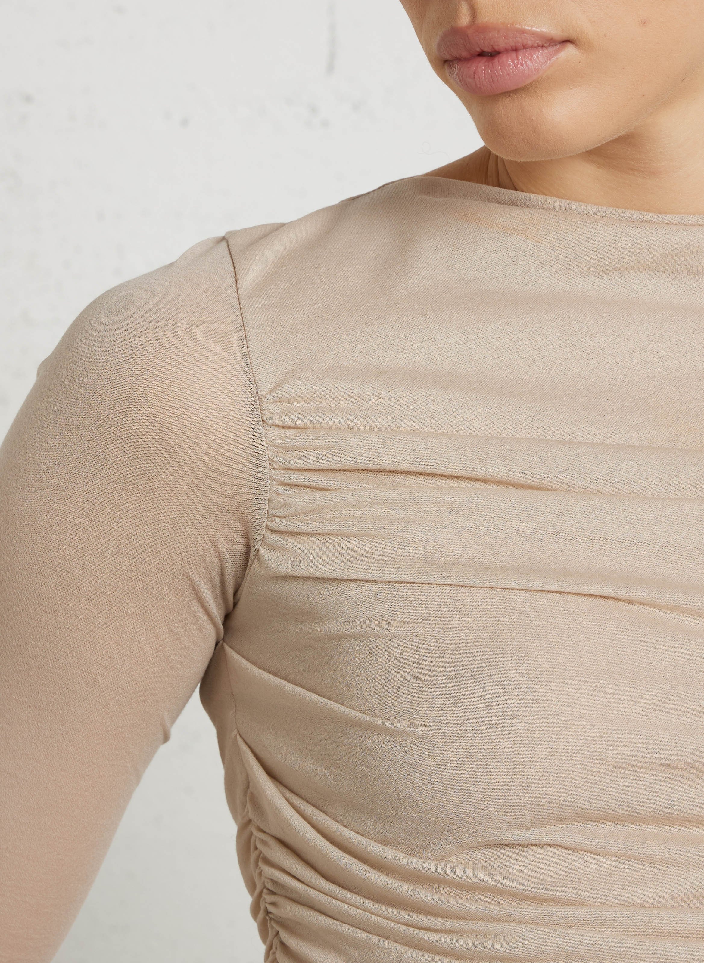 Top met boothals van gemengd katoen SOEUR Beige