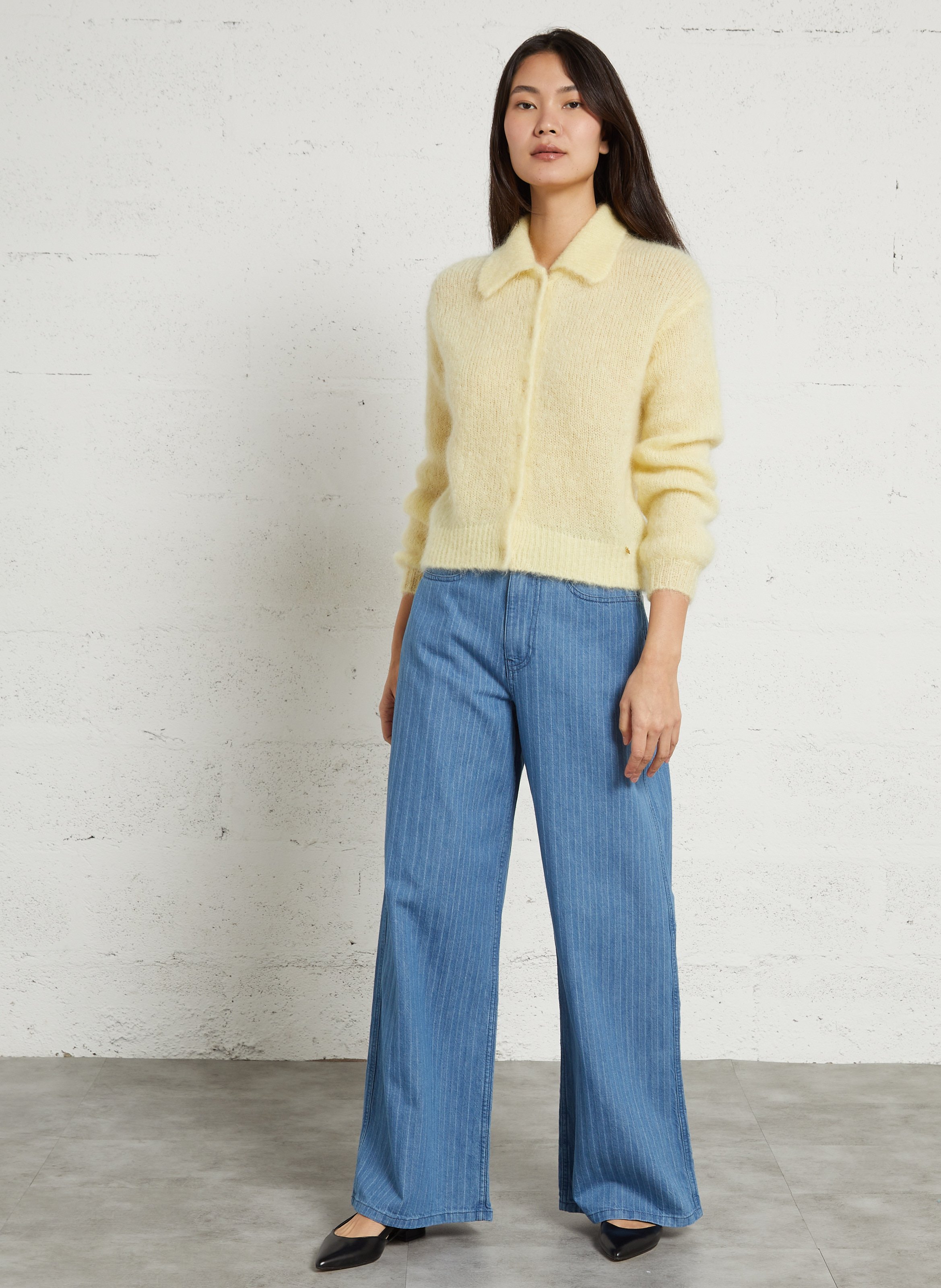 Hohe Taille weite Jeans mit feinen Streifen DES PETITS HAUTS Blau